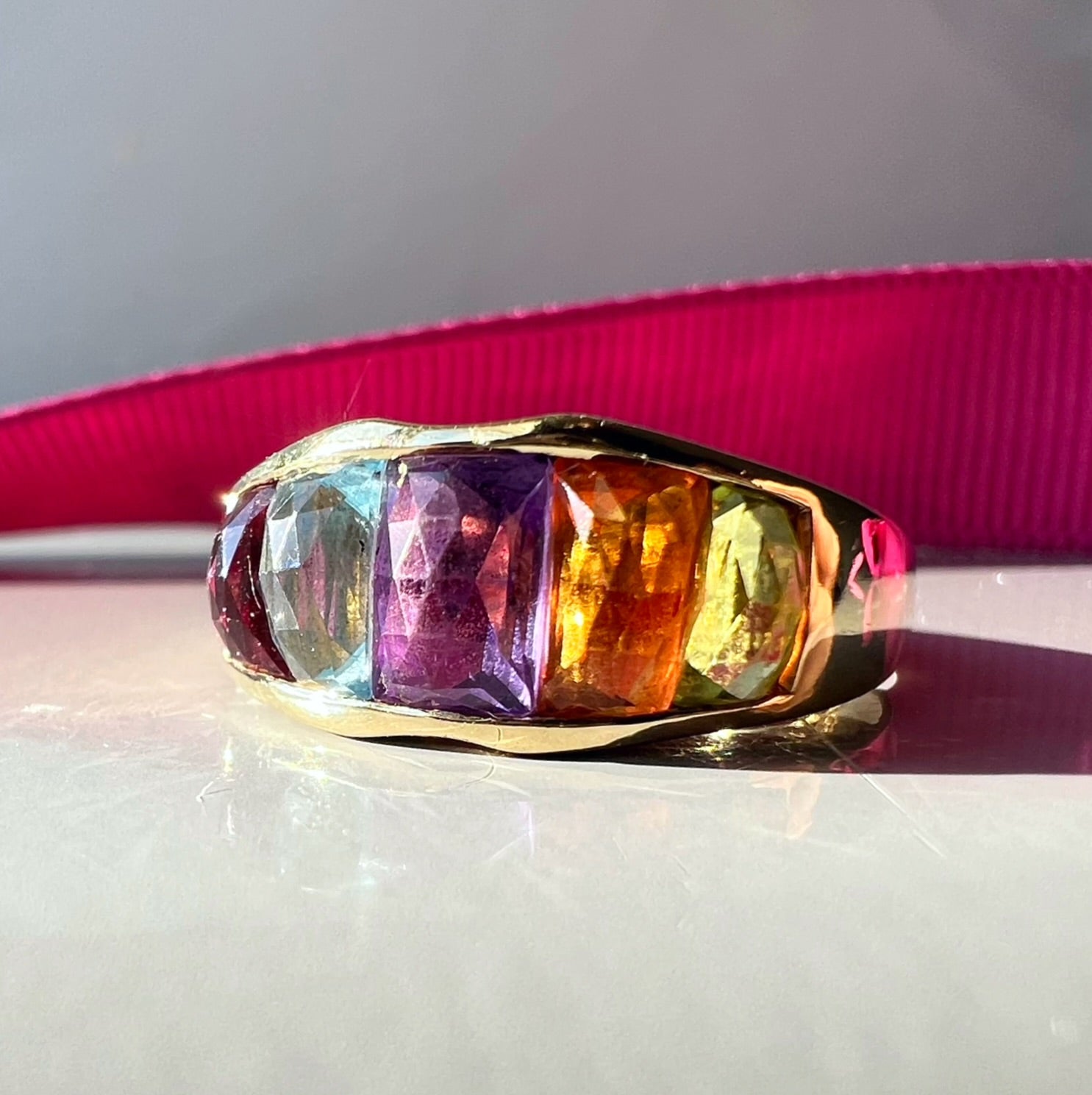Multi Gem Stone Rainbow Ring