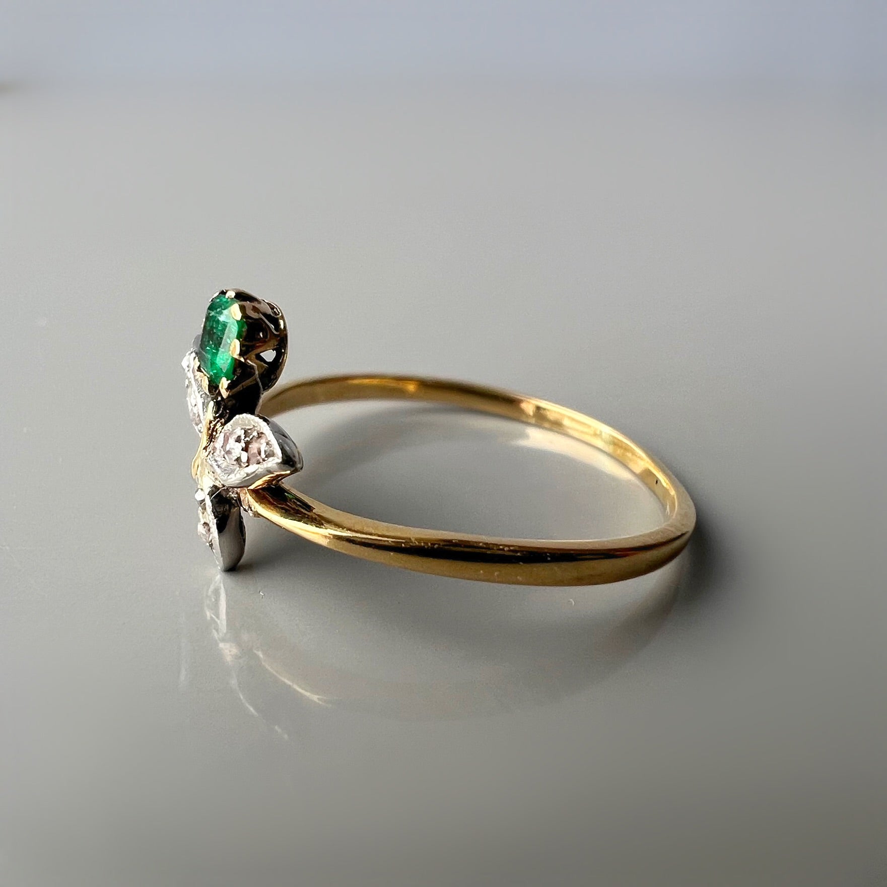 Dainty Floral Emerald and Diamond Ring