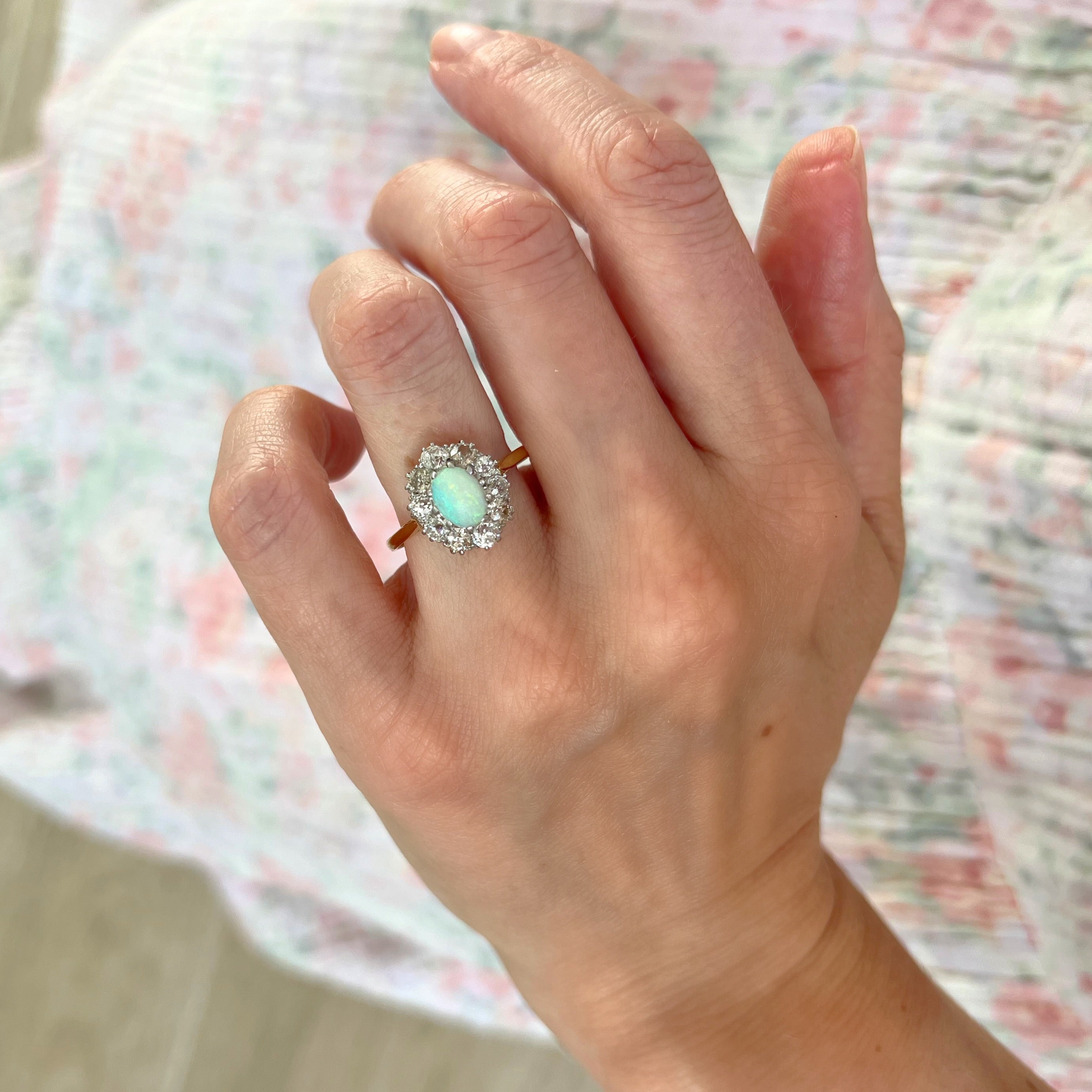 Antique Opal and Diamond Cluster Ring
