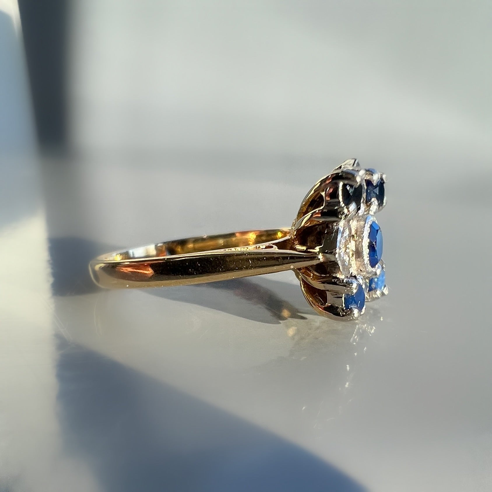 Vintage Sapphire and Diamond Square Shaped Cluster Ring
