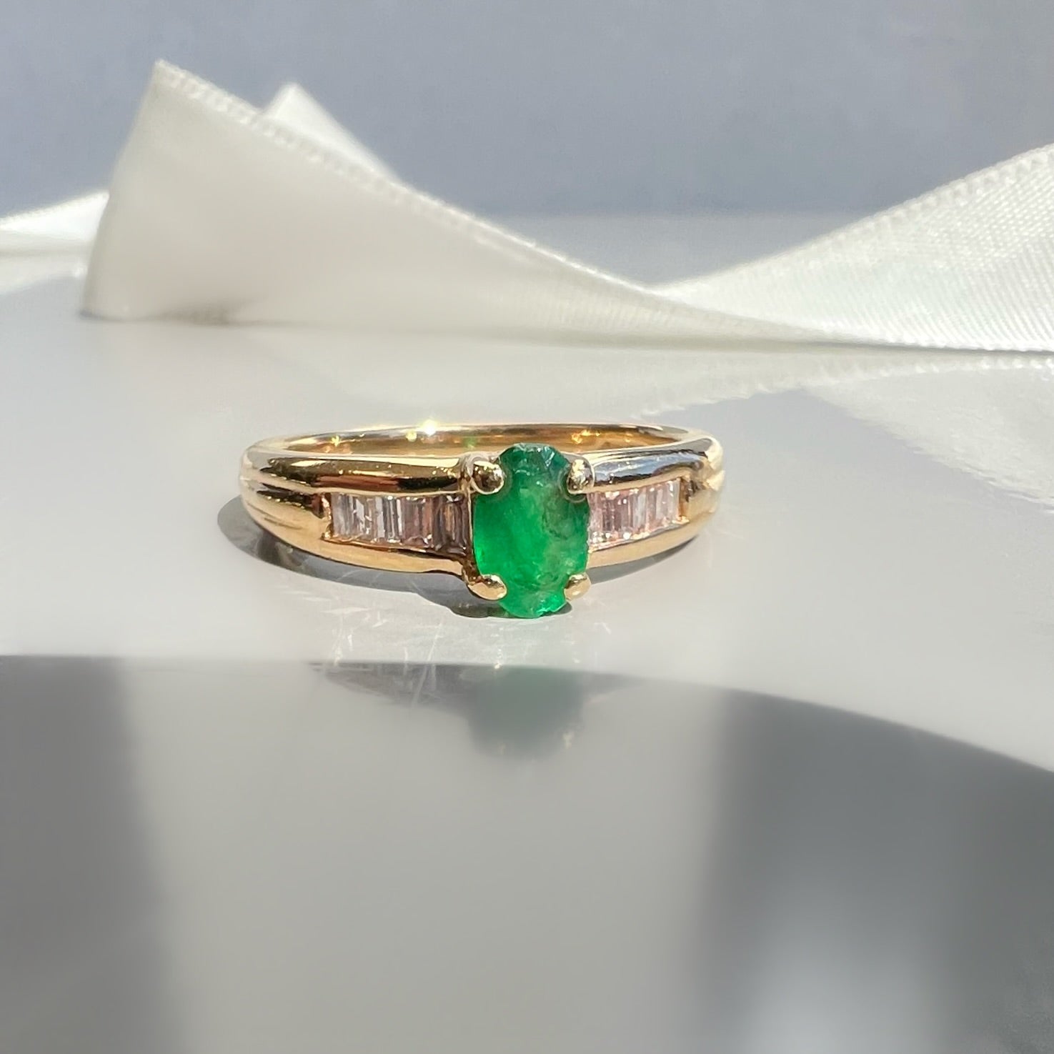 Vintage Emerald with Diamond Channel Set Shoulders 18ct Gold