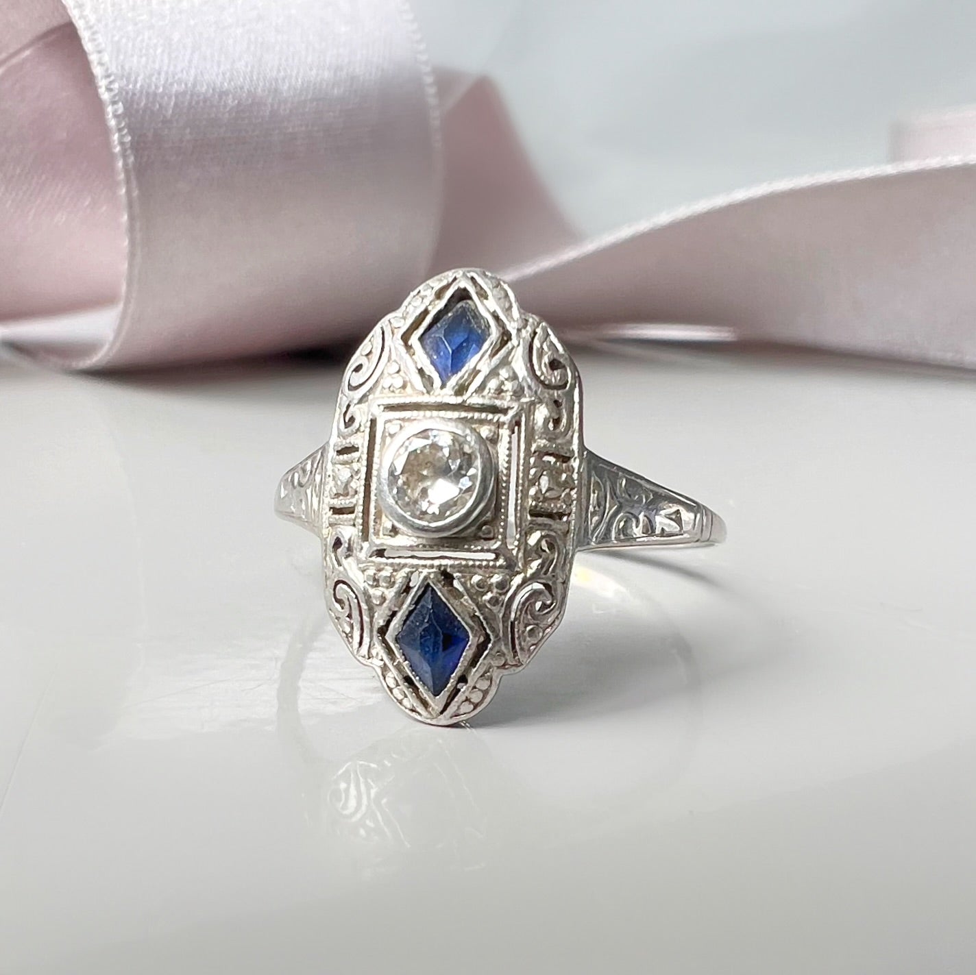 Art Deco Diamond and Sapphire Marquise Ring