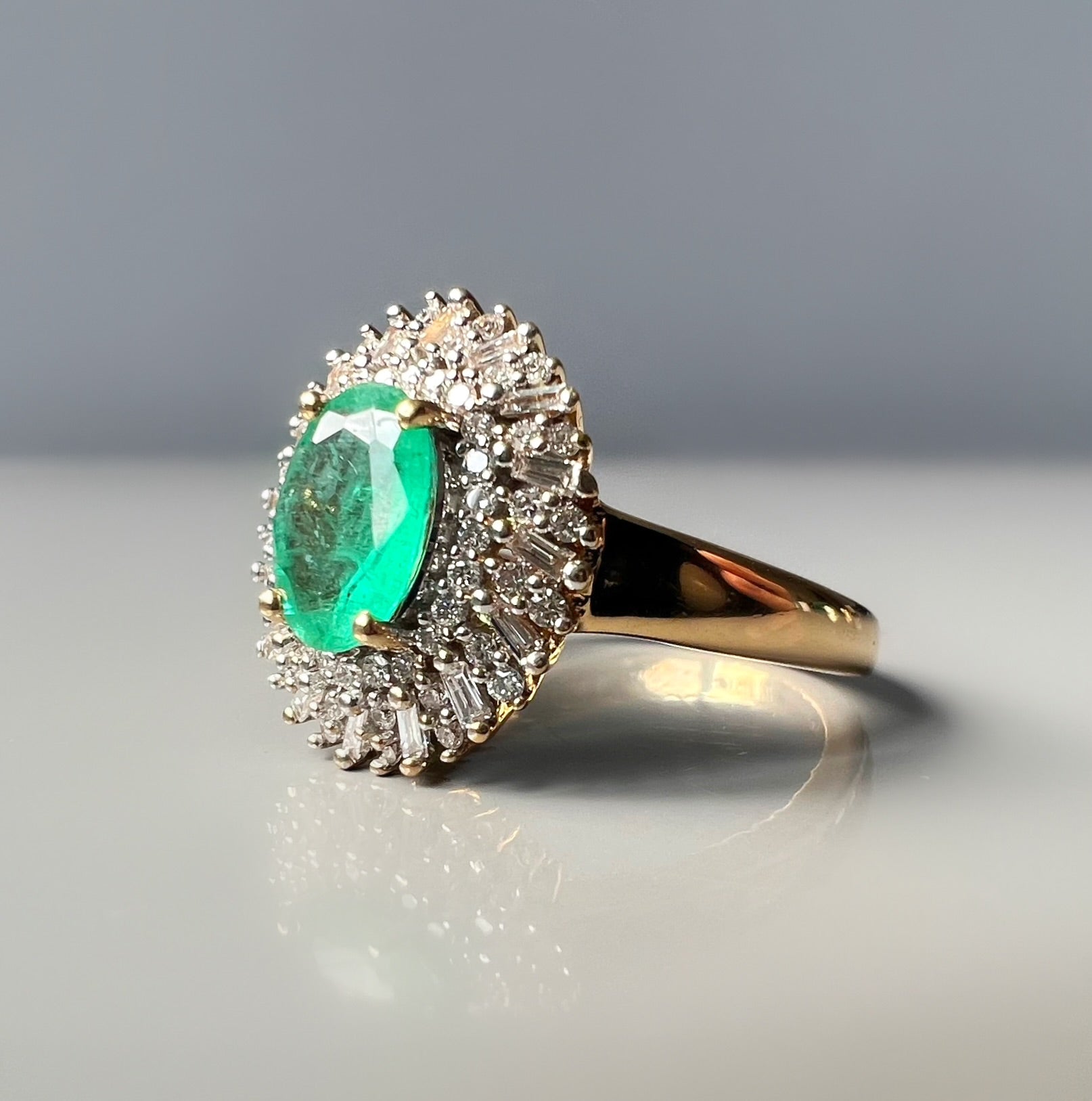 Emerald and Diamond Halo Ring