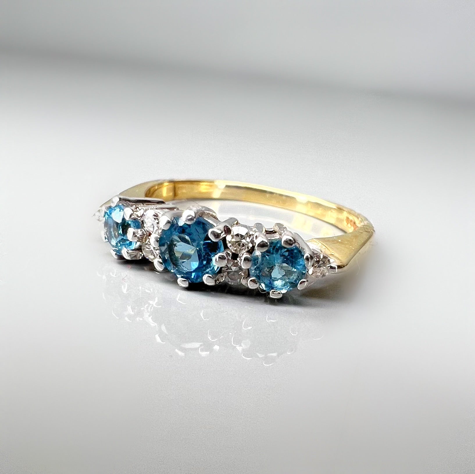 Vintage Blue Topaz and Diamond 9ct Gold Ring