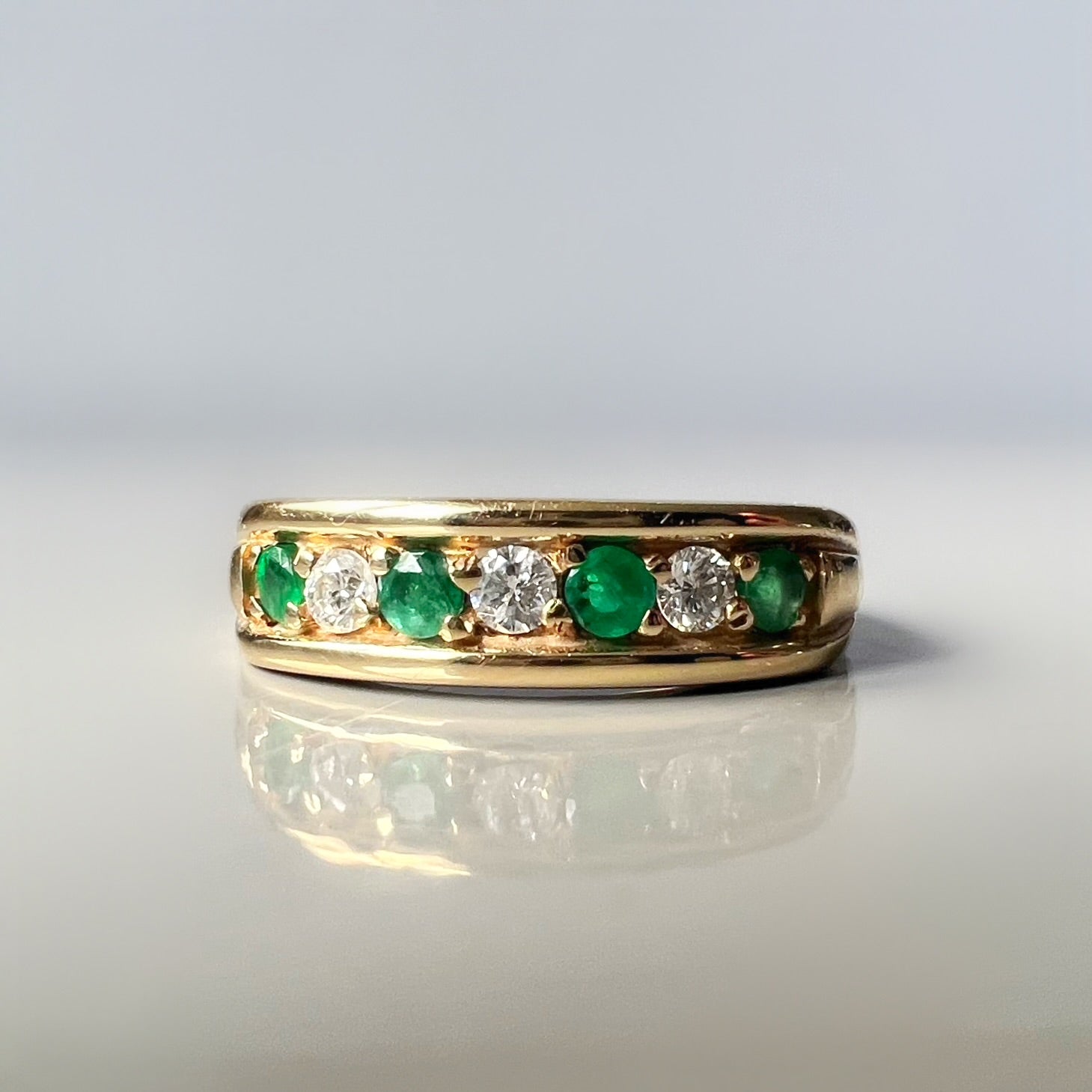 Emerald and Diamond Vintage Gold Band