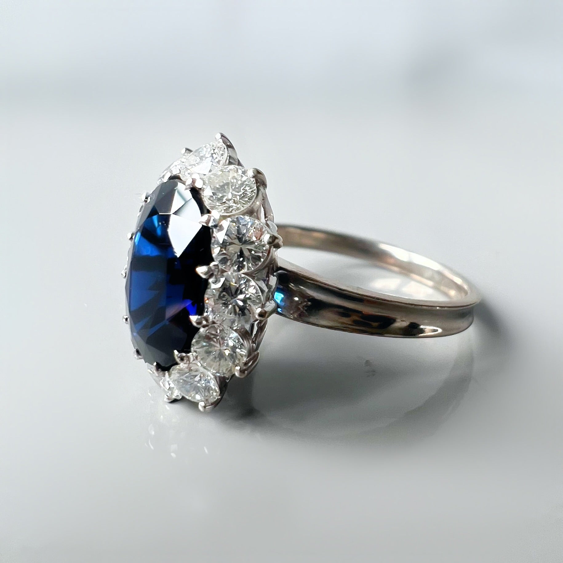 Large 3.50ct Sapphire and Diamond Cluster Ring