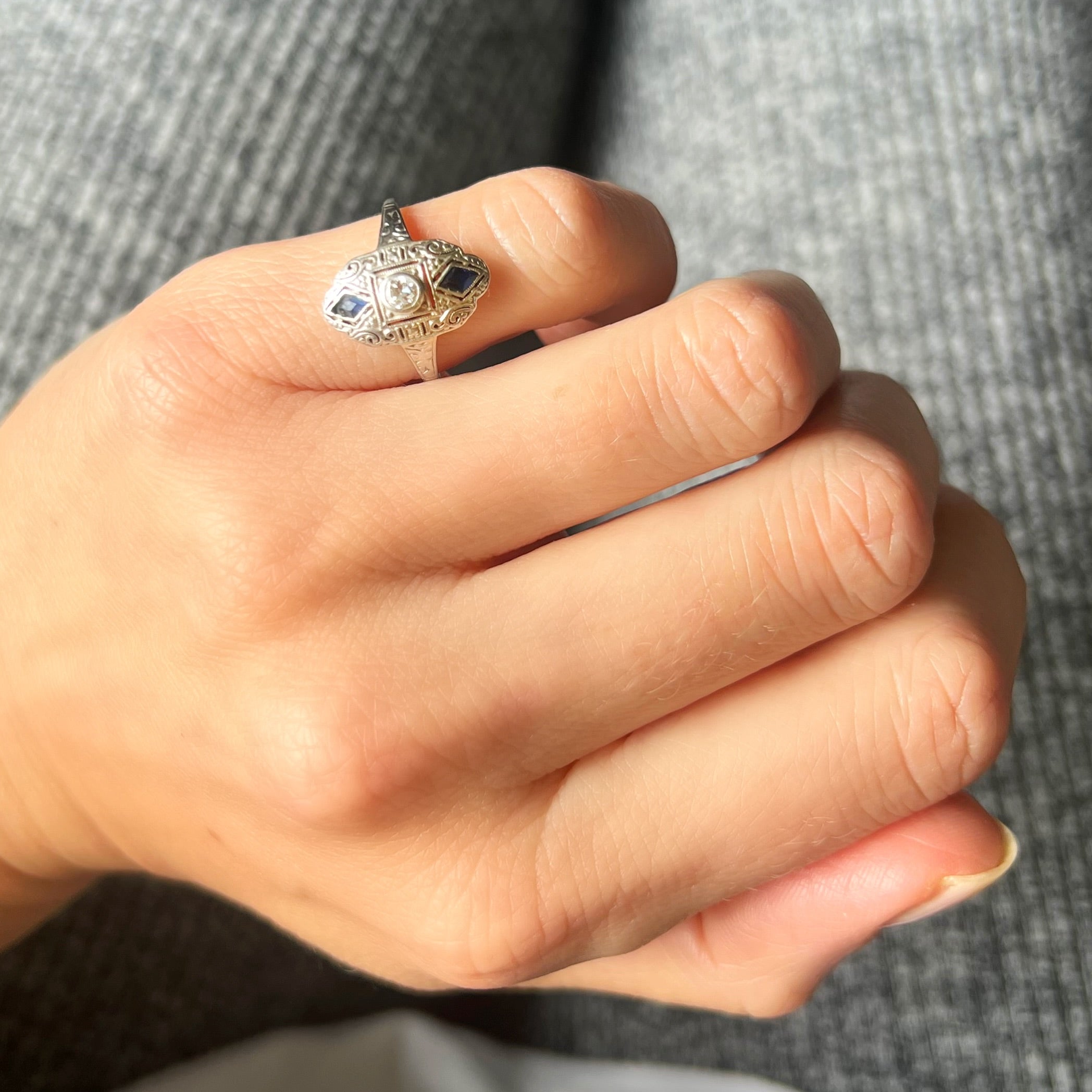 Art Deco Diamond and Sapphire Marquise Ring