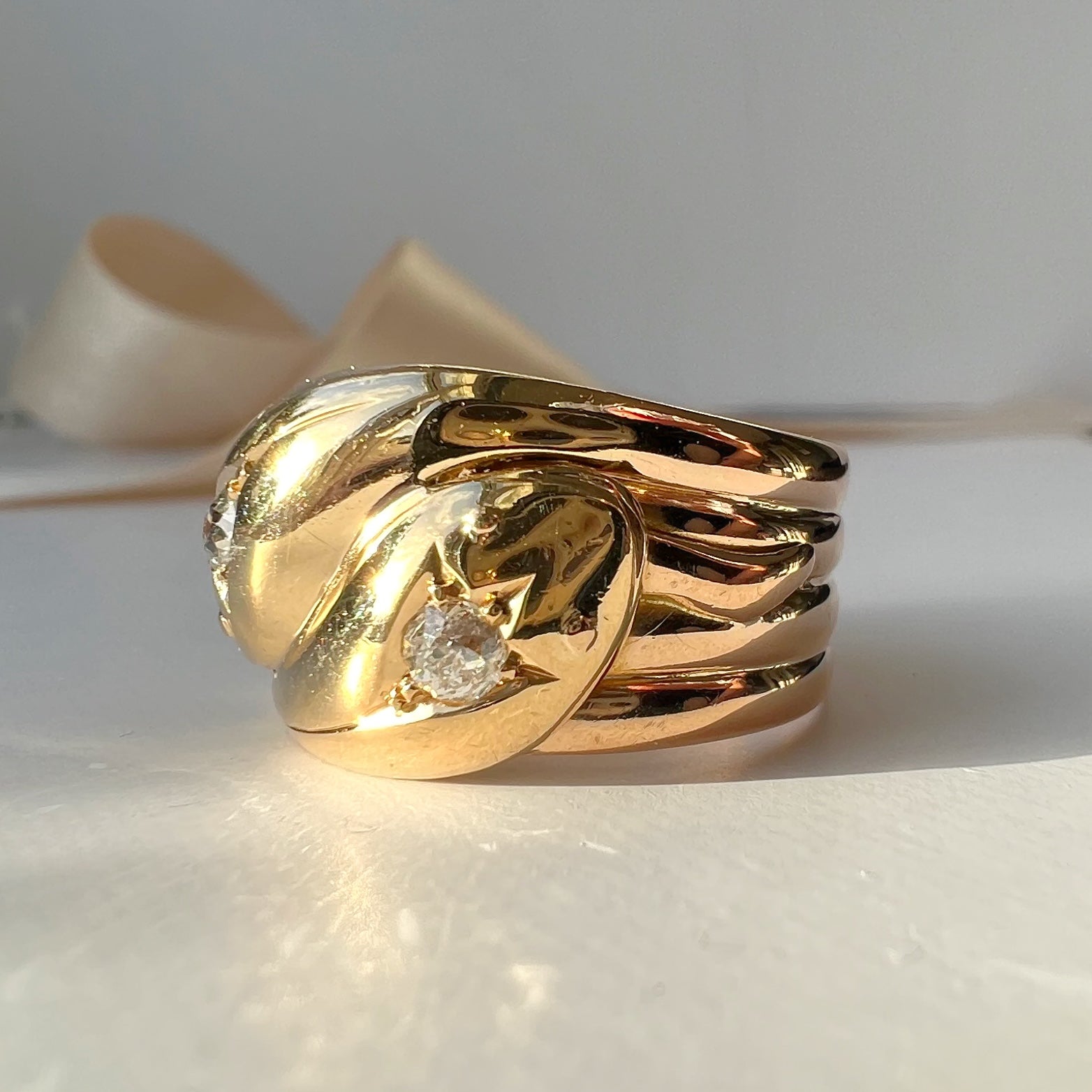 Victorian 18ct Gold Double Snake Ring with Diamonds