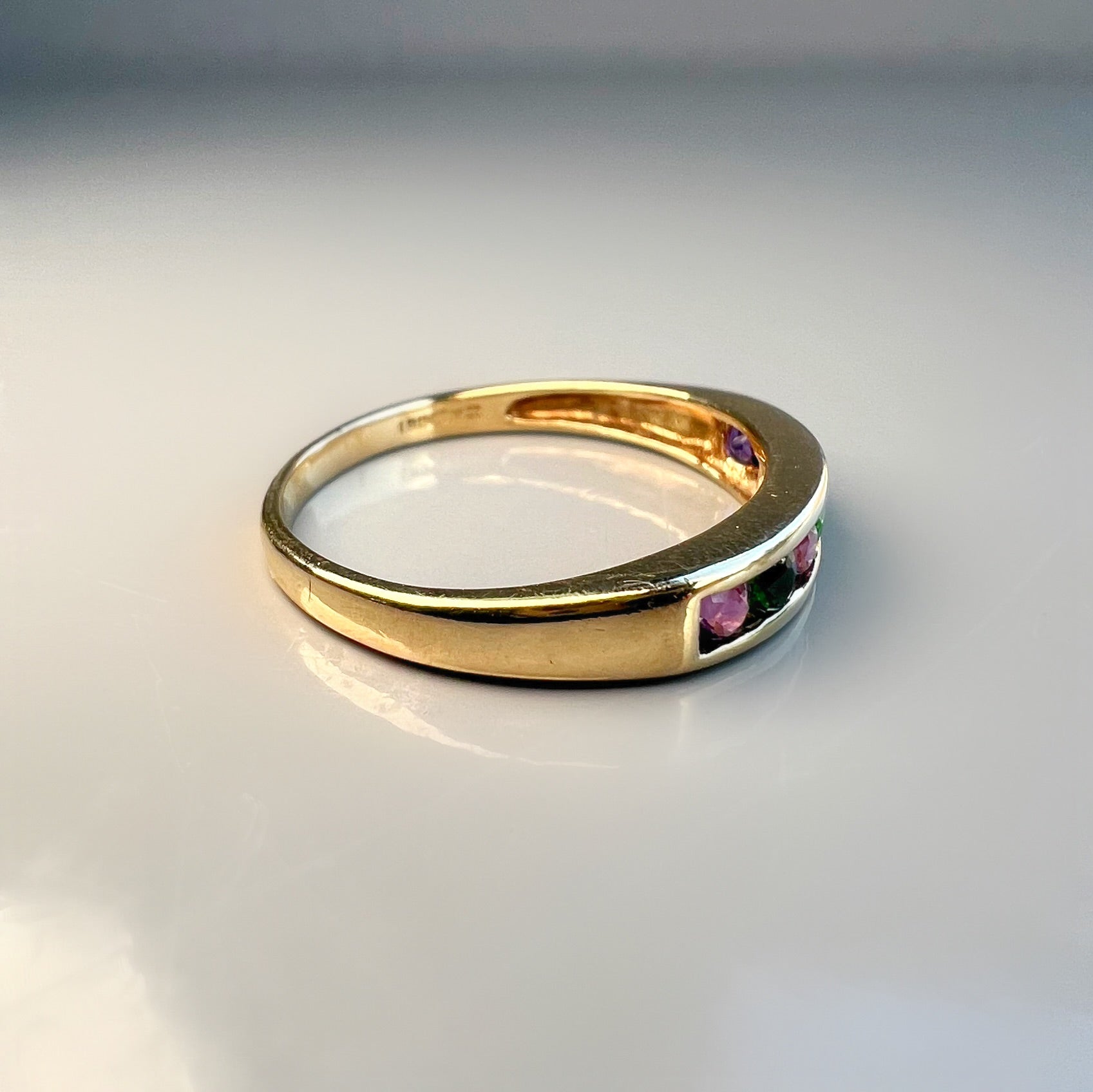 Amethyst and Green Tourmaline Half Eternity Ring
