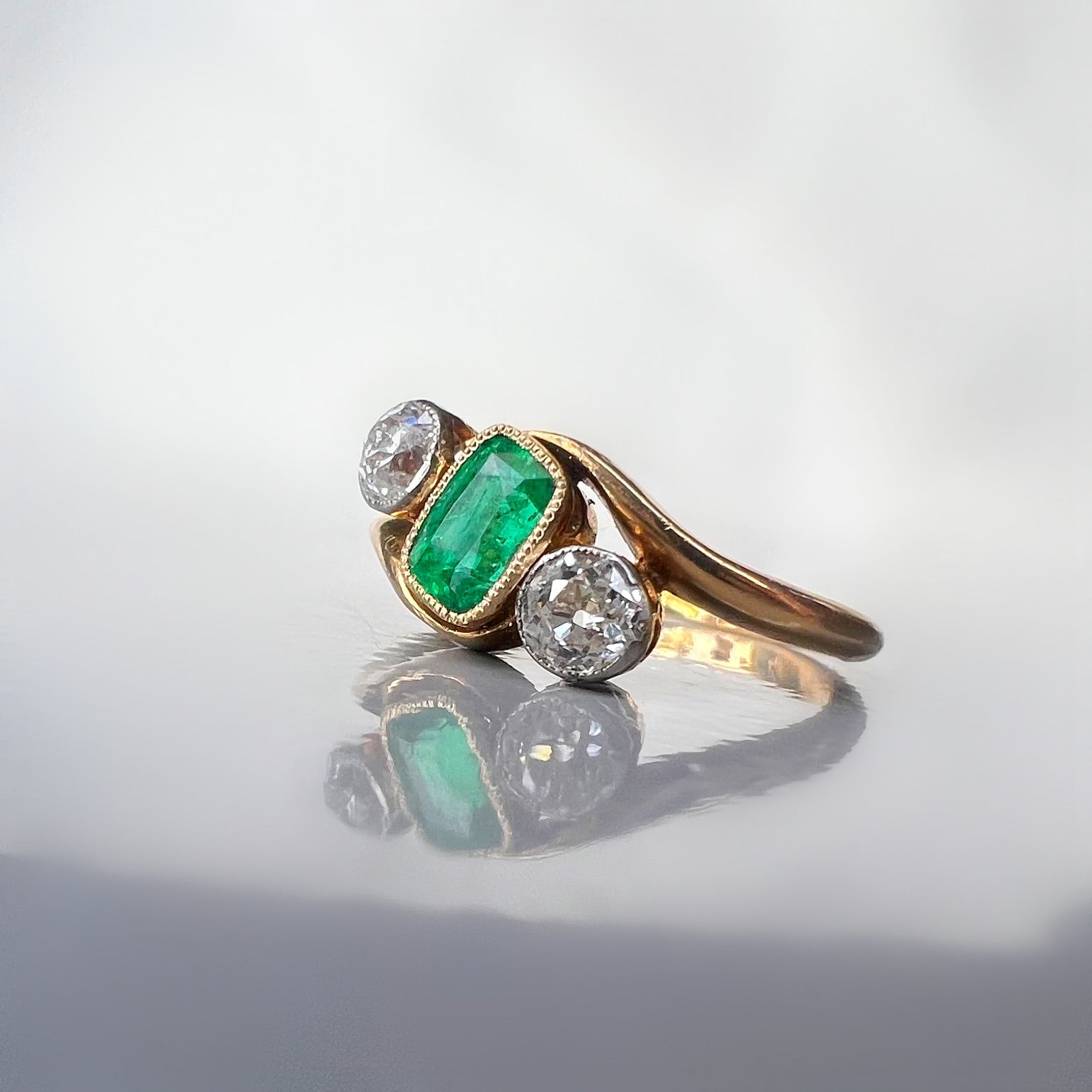 Antique Emerald and Diamond Trilogy Ring
