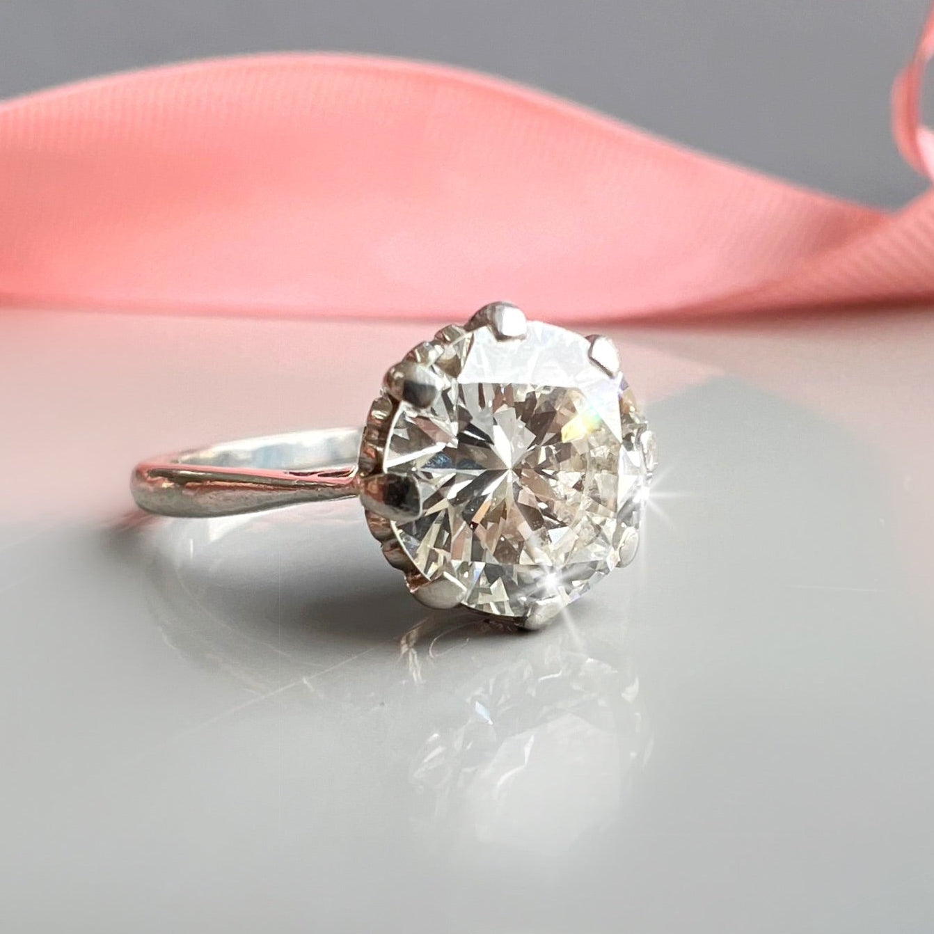 Vintage 1.89ct Diamond Solitaire Platinum Ring