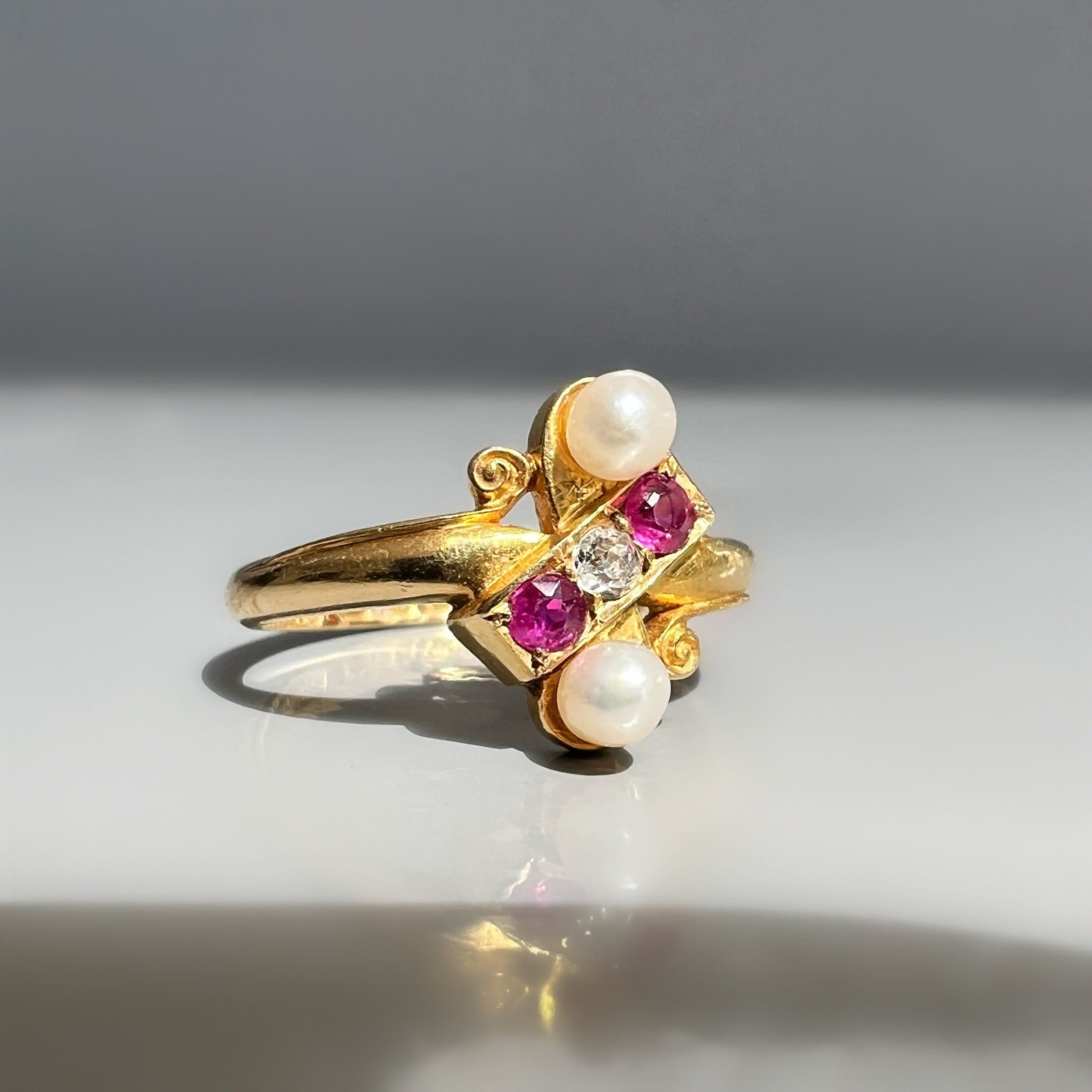 Antique Ruby, Diamond and Pearl Ring
