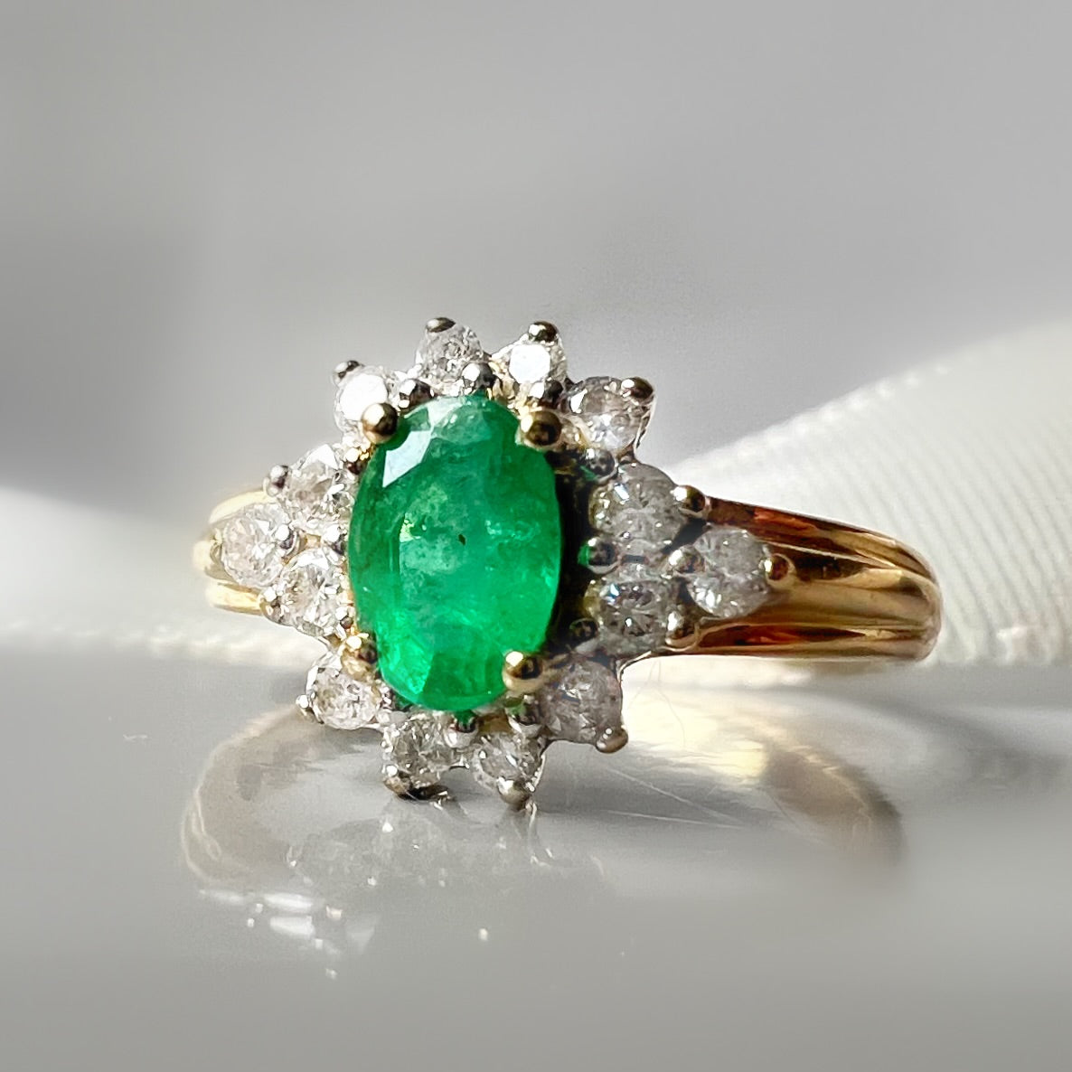 Vintage Emerald and Diamond Cluster Ring