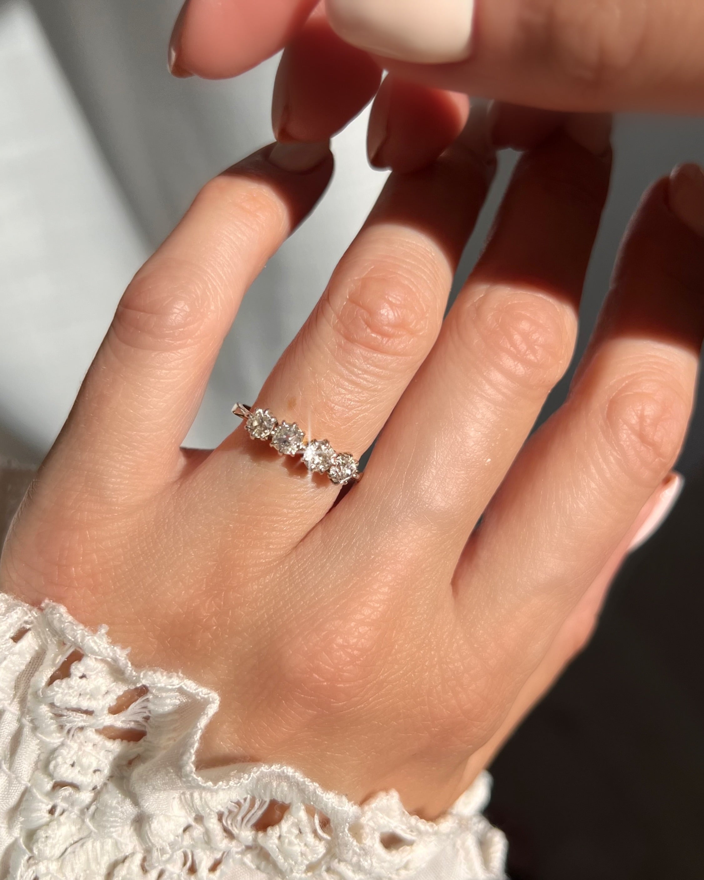 Antique 4 Stone Old Cut Diamond Ring