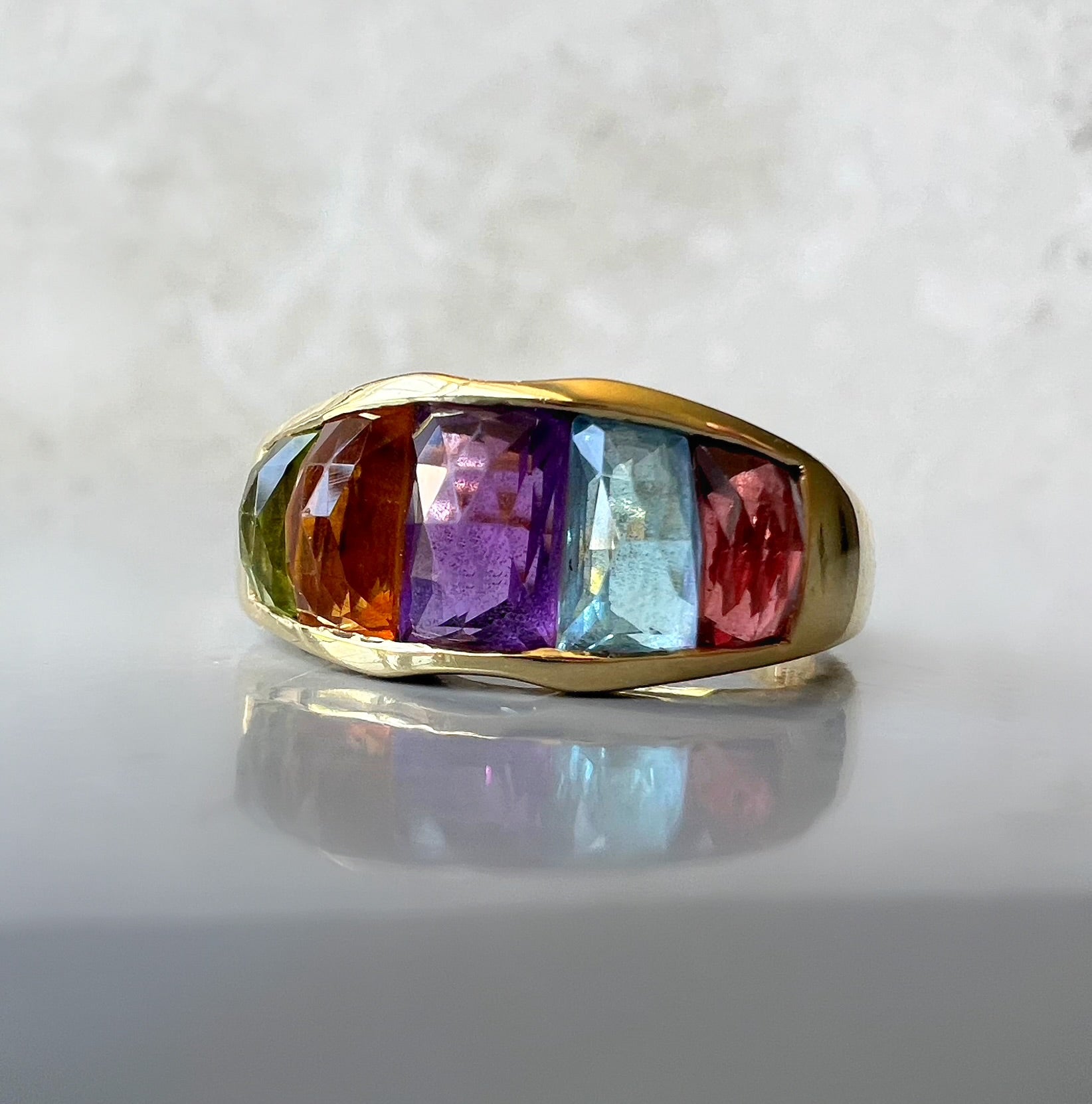 Multi Gem Stone Rainbow Ring