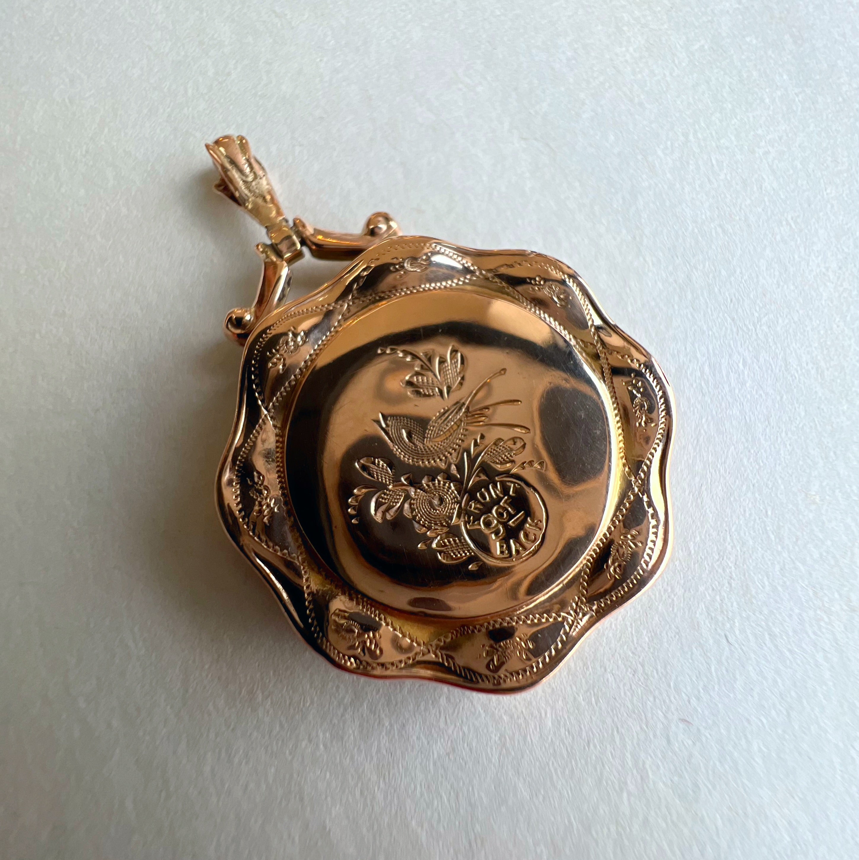Vintage 9ct Gold Front and Back Locket with Bird and Flower design
