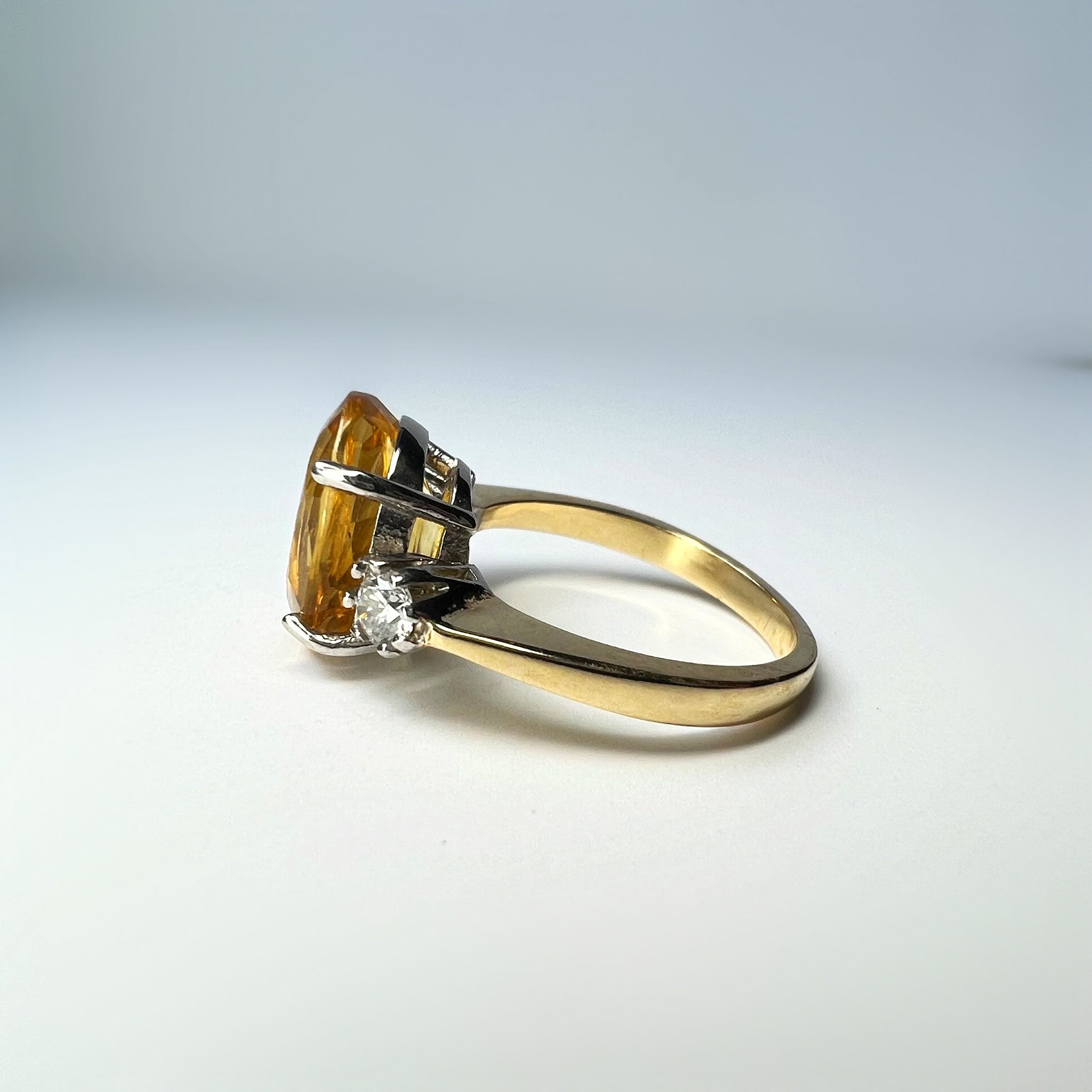 Citrine and Diamond 3 Stone Ring