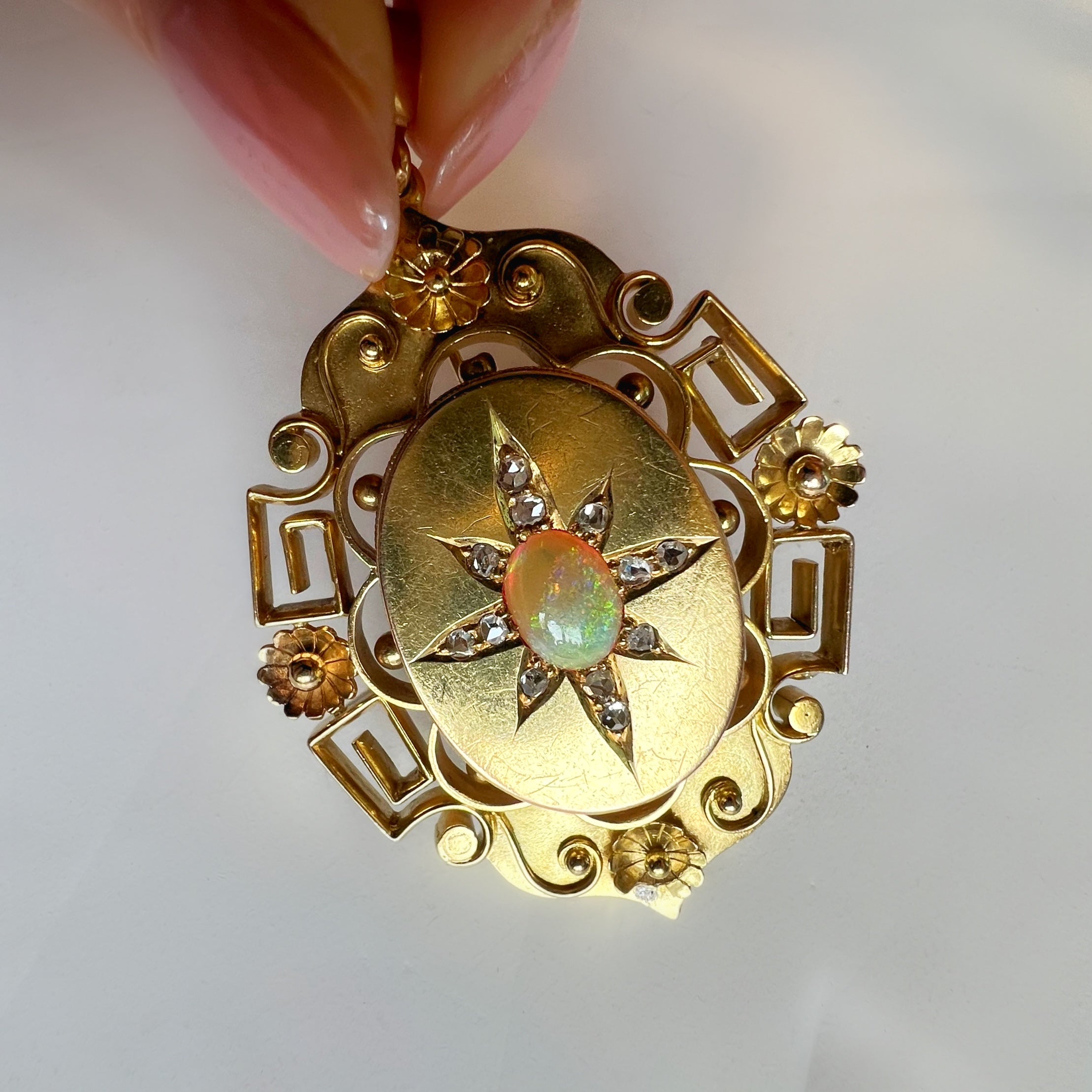 Antique 15ct Gold, Opal and Diamond Pendant