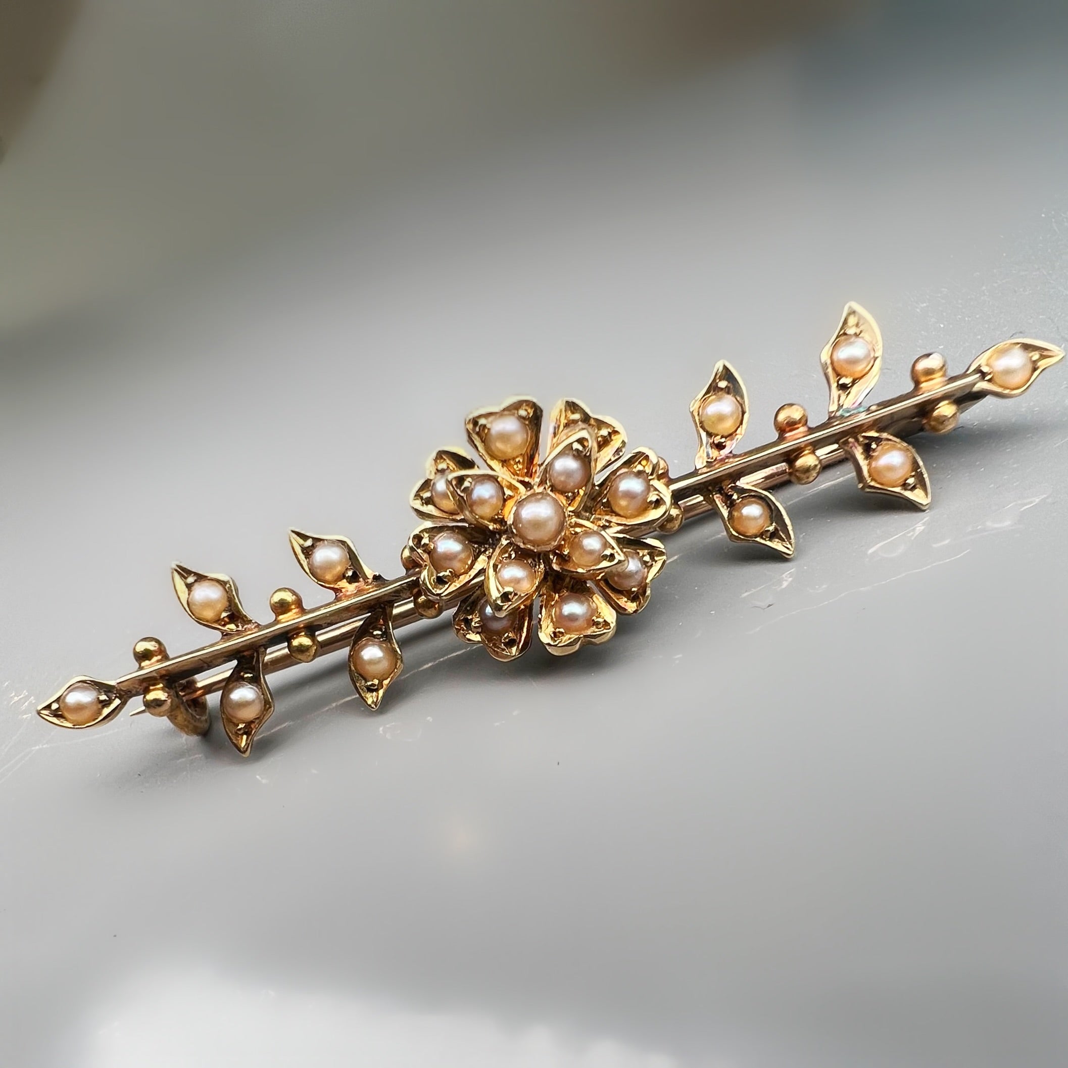 Antique Seed Pearl Flower Brooch