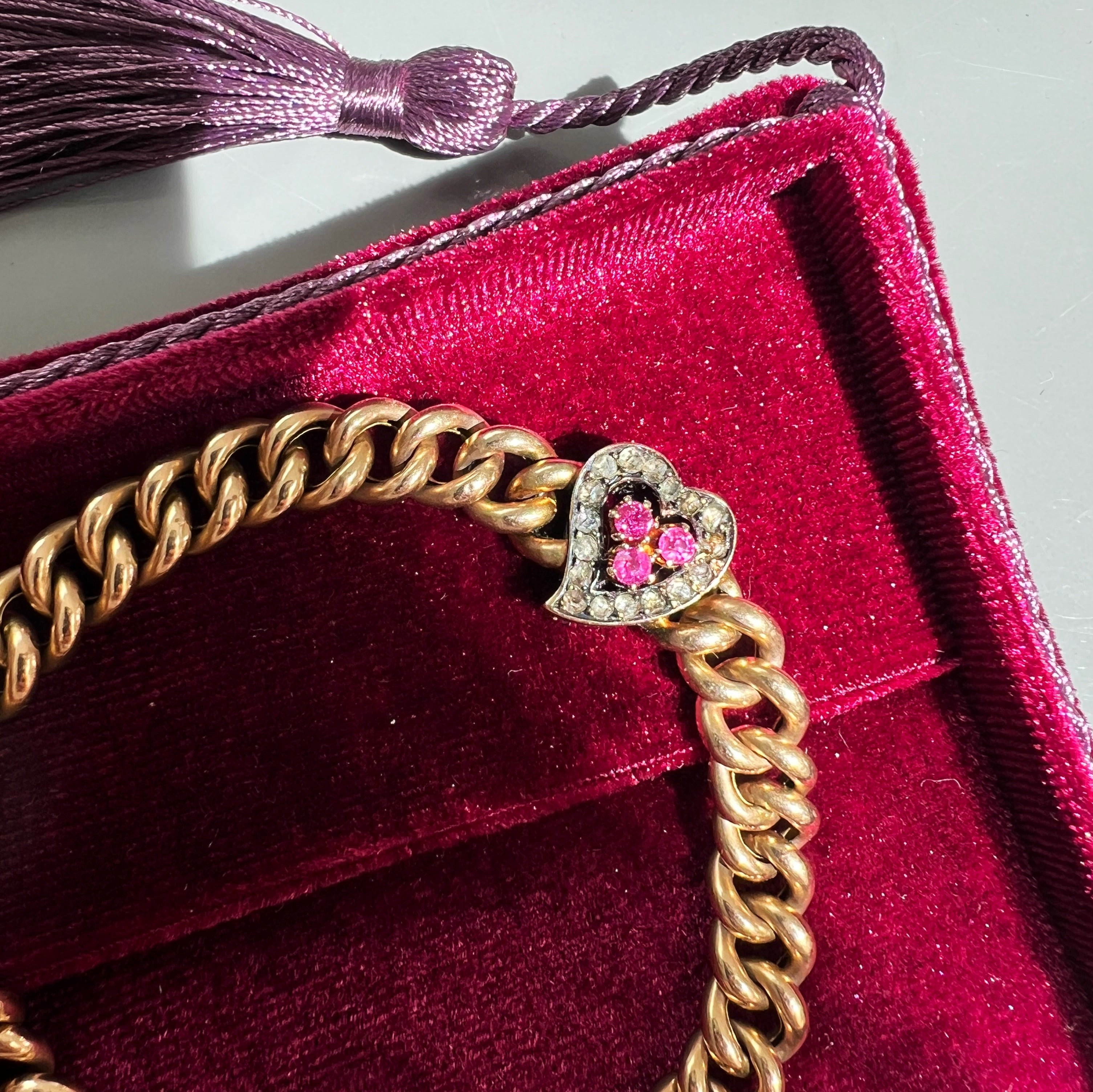 Antique Ruby and Diamond Witches Heart 15ct Gold Bracelet
