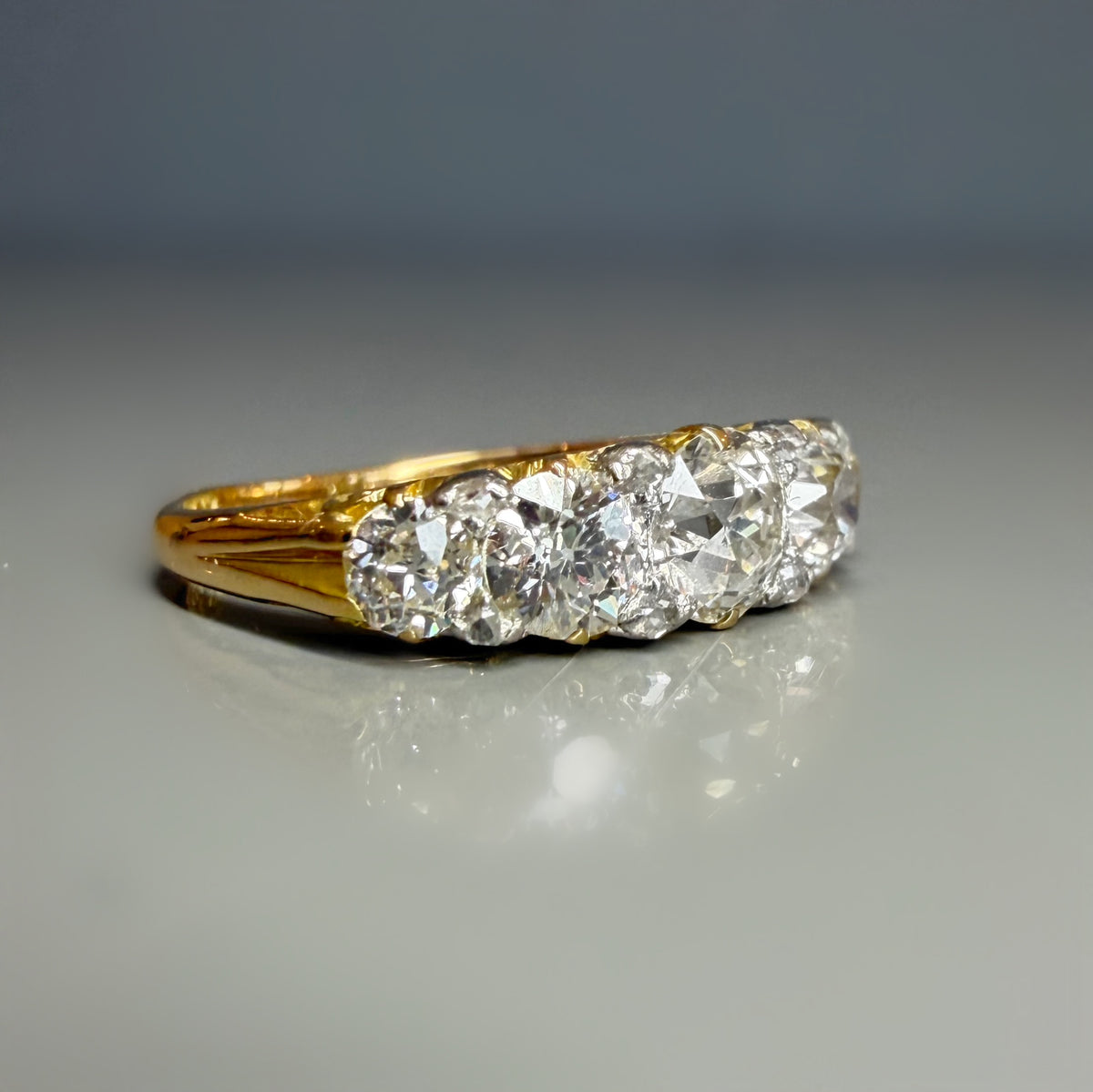 Antique Victorian 1.80ct Old Cut Diamond Half Hoop Ring