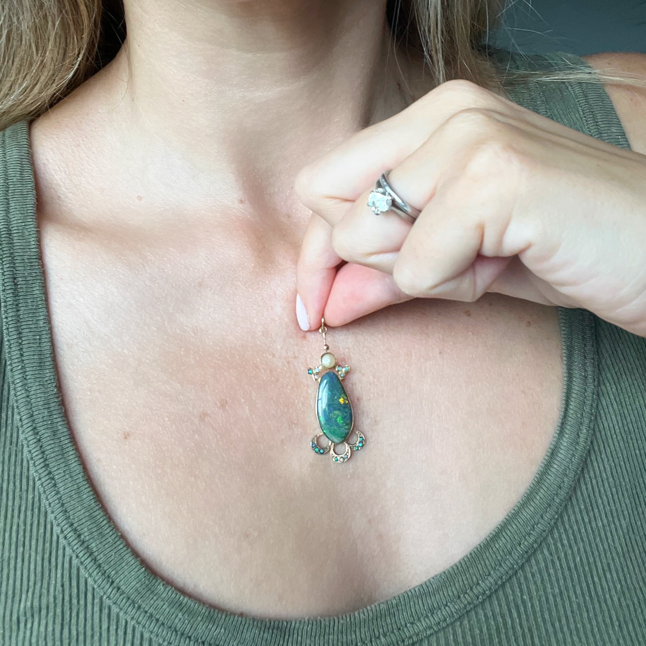 Aesthetic Vintage Opal and Pearl Pendant