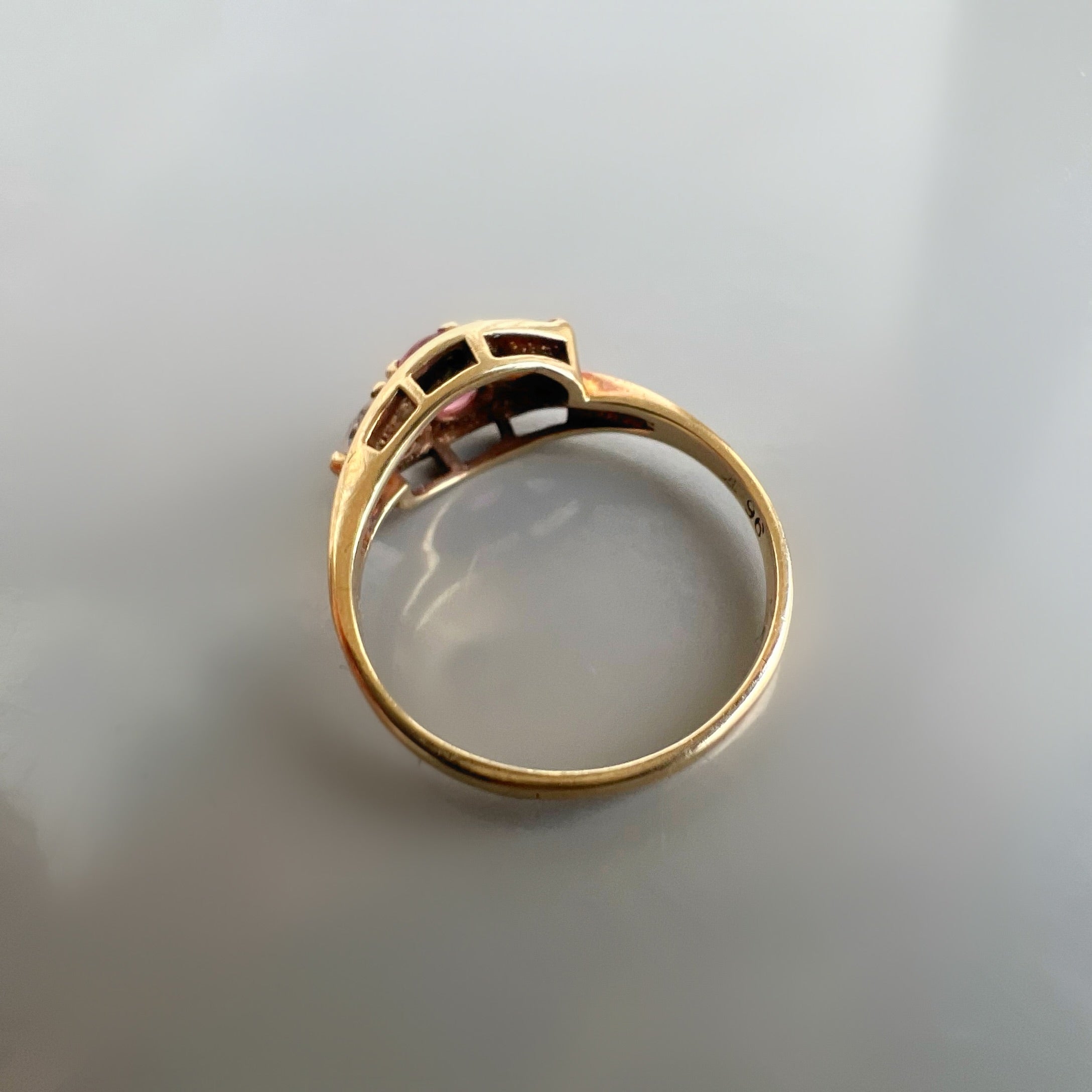 Antique Pink Tourmaline and Diamond 3 Stone Ring