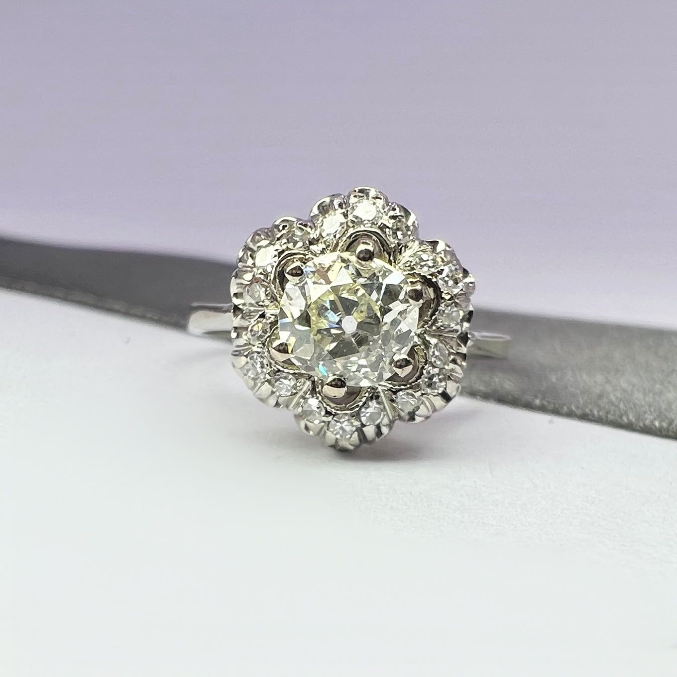 0.83ct Old Cut Diamond Cluster Ring