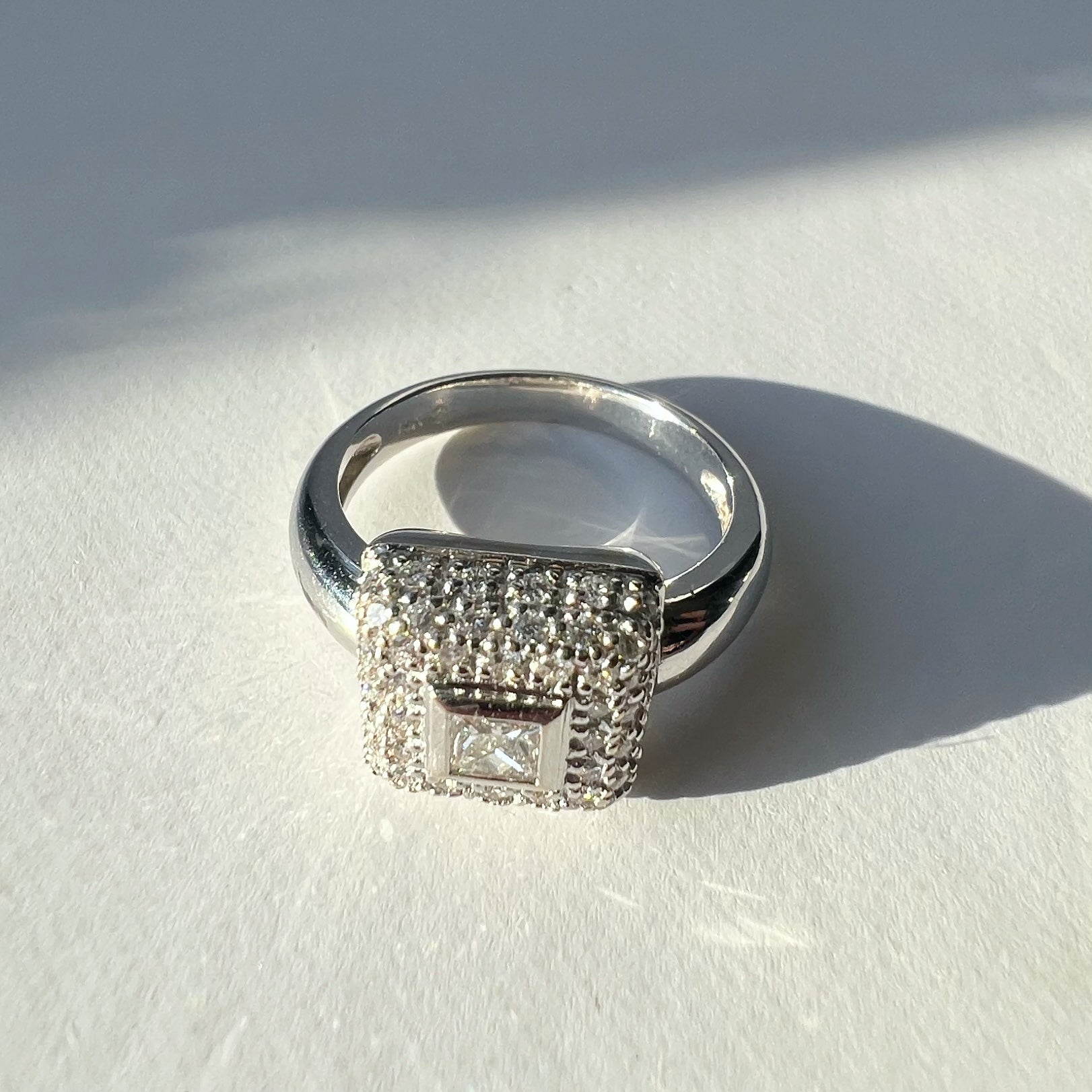 Square Cut Diamond Cluster Ring