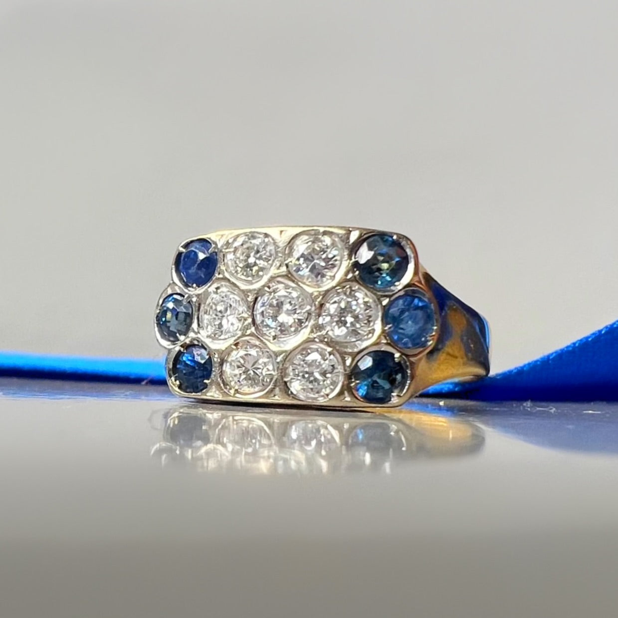 Vintage Sapphire and Diamond 3 Row Ring