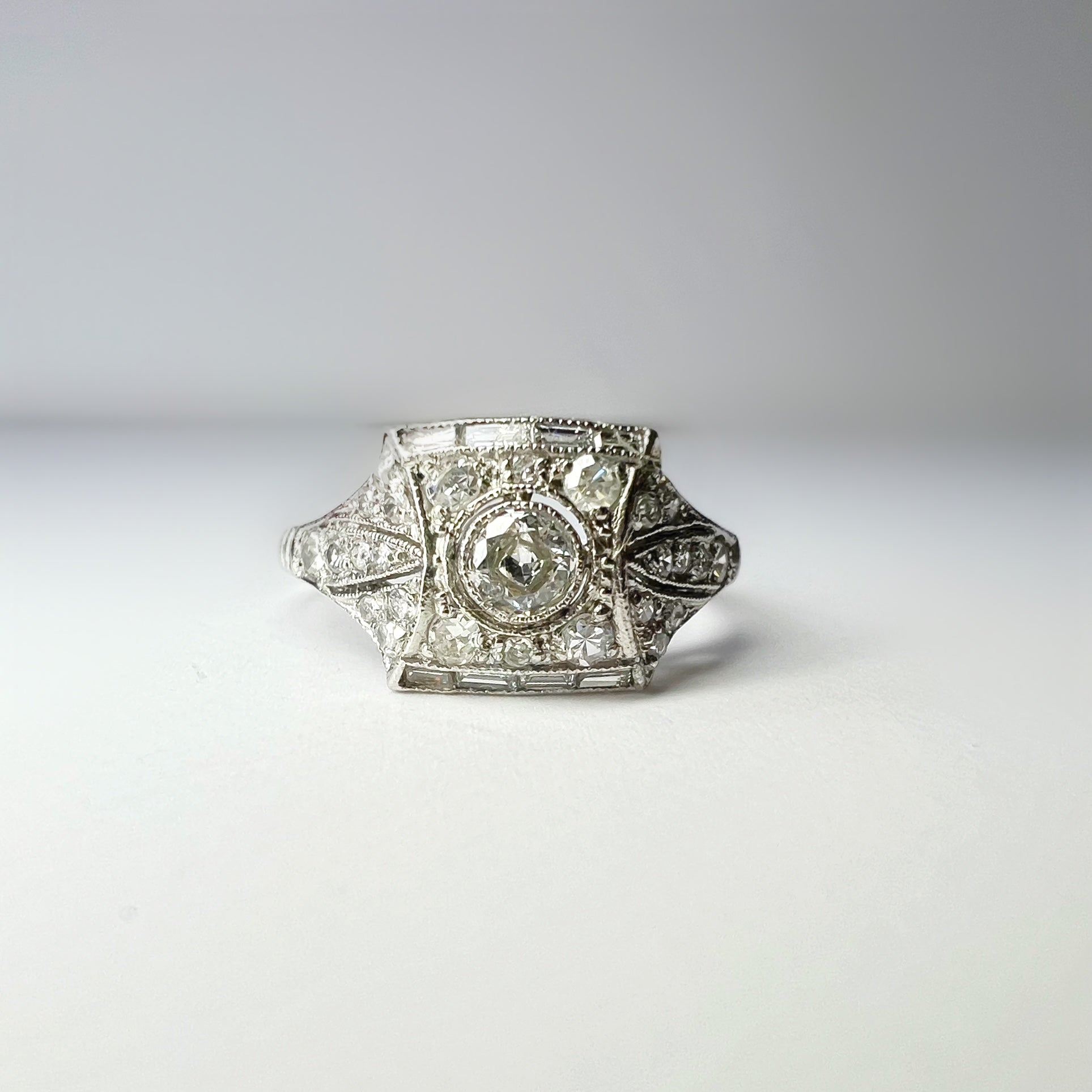 Art Deco Style Square Bombe Diamond Ring