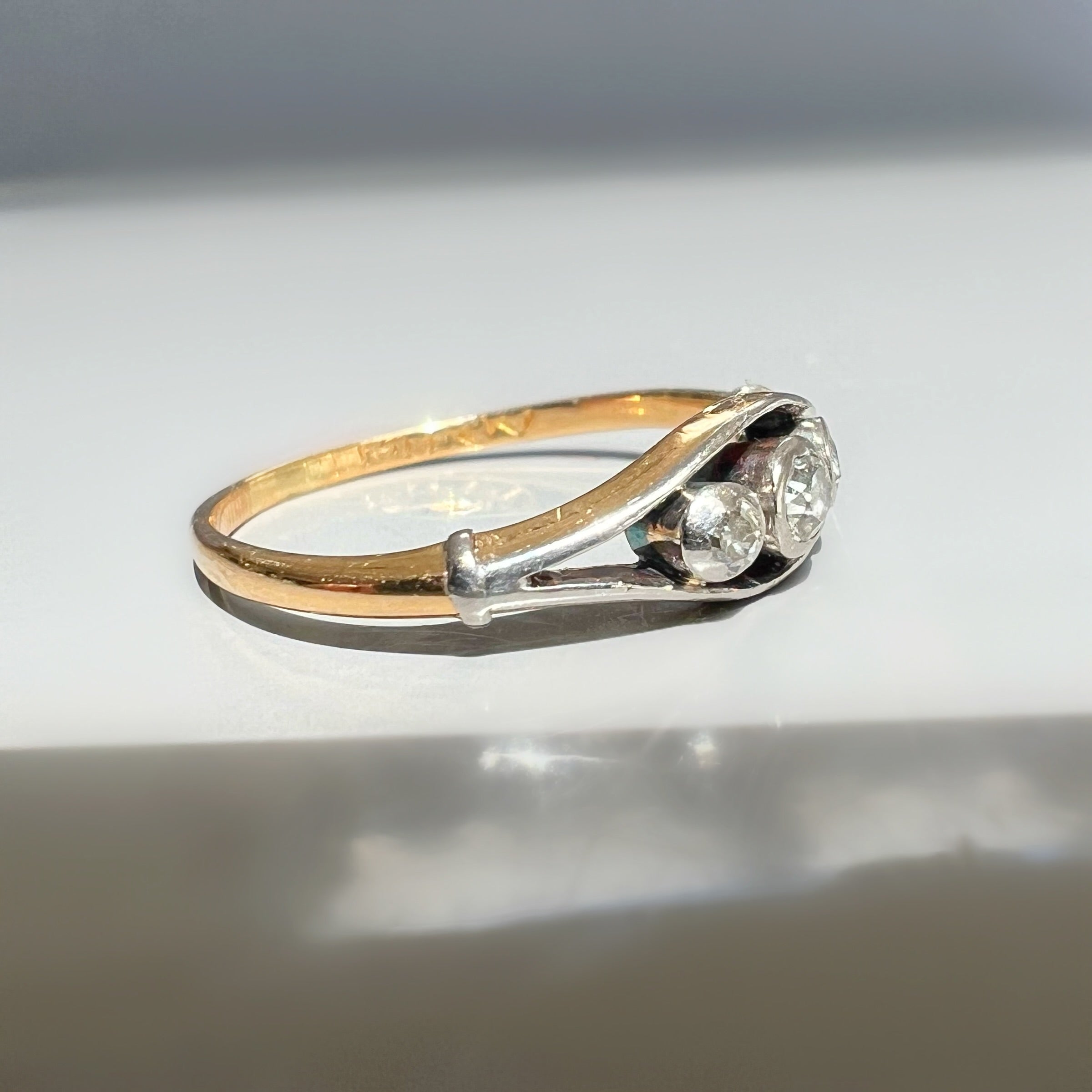 Vintage 3 Stone Diamond Ellipse Ring