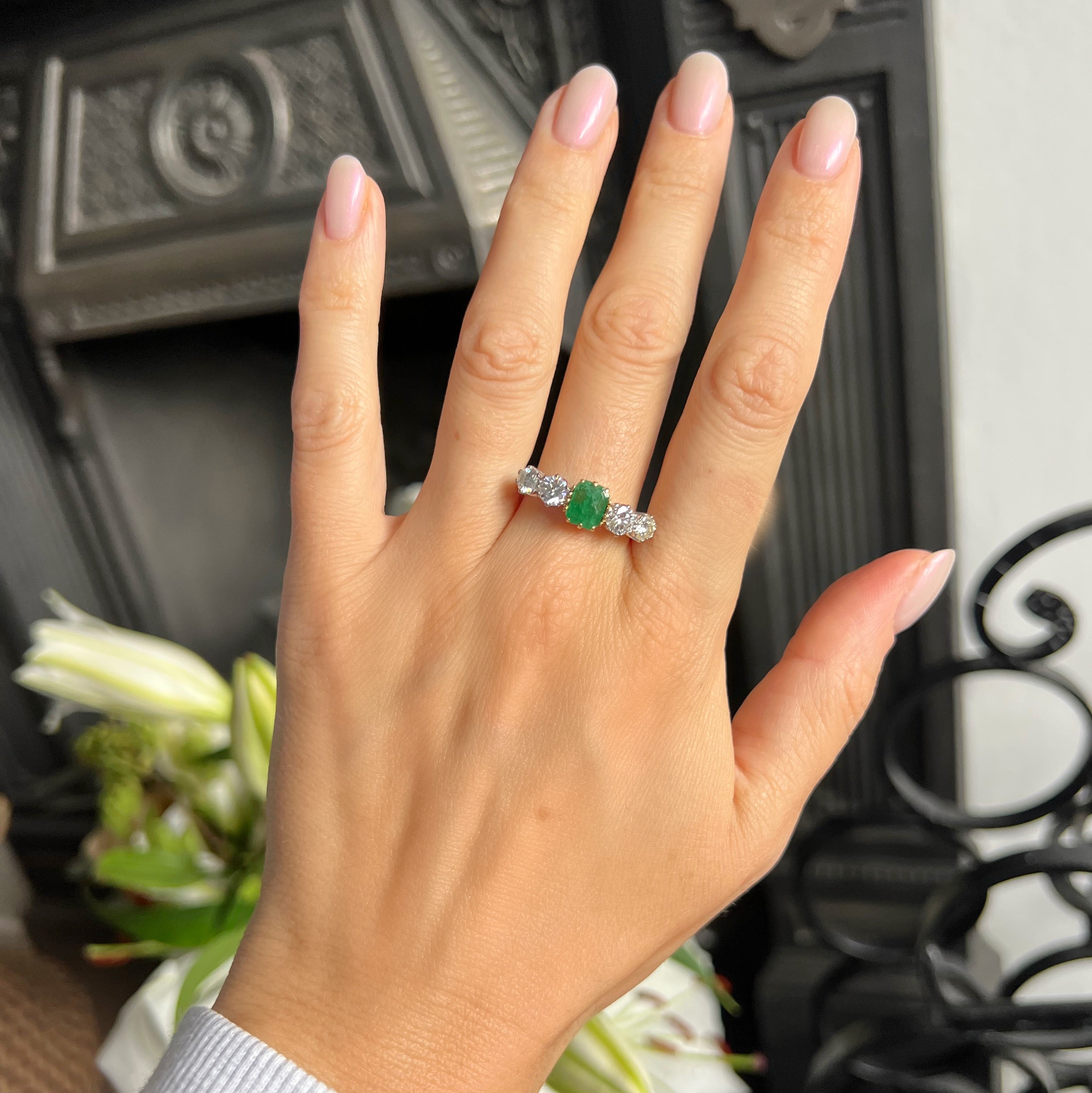 Emerald and Diamond 5 Stone Ring
