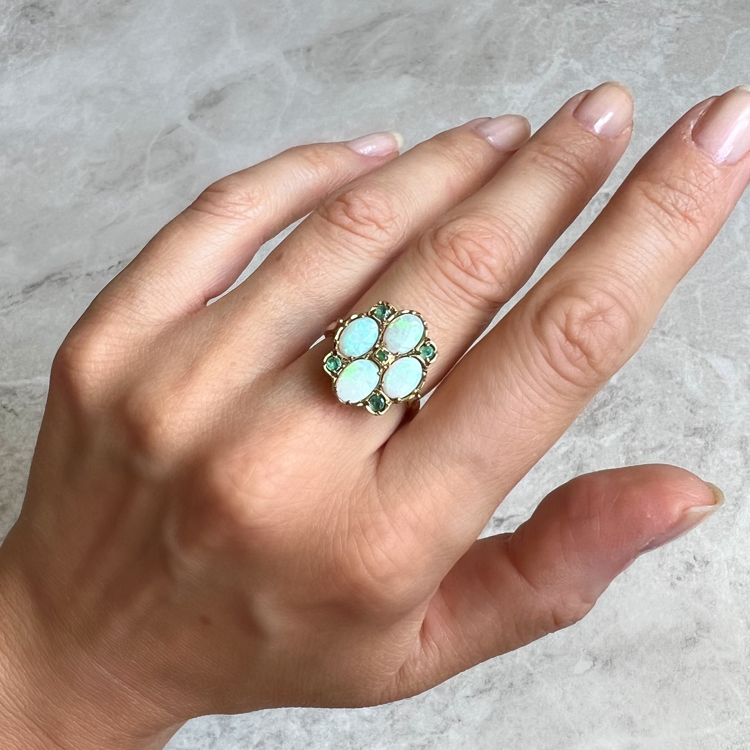 Vintage Opal and Emerald Dress Ring from 1973