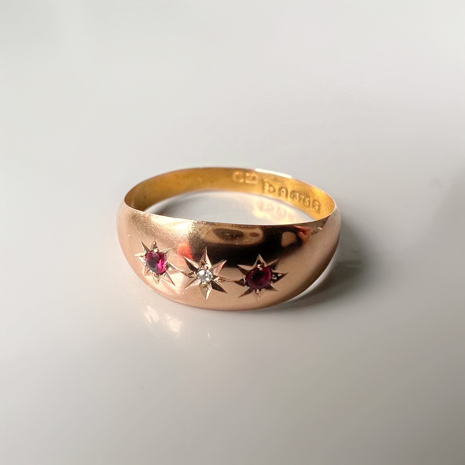 Antique Edwardian 9ct Gold with Star Set Diamond and Rubies