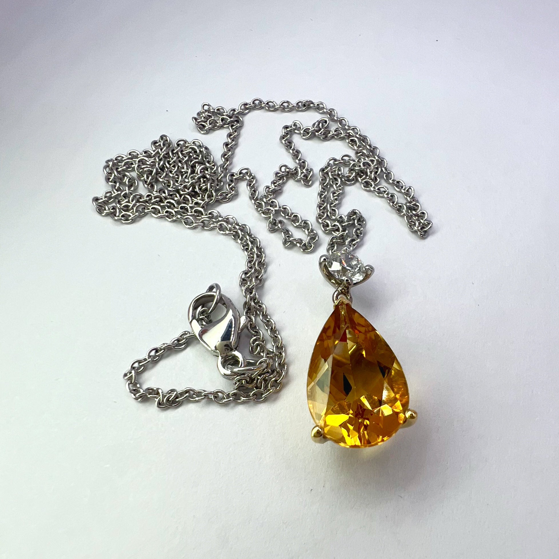 Vintage Citrine and Diamond Pear Drop Pendant