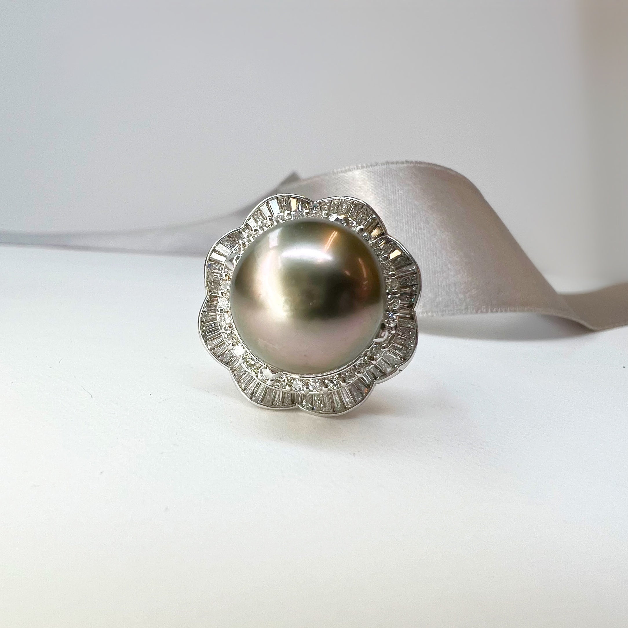 Grey Pearl and Diamond Cocktail Ring