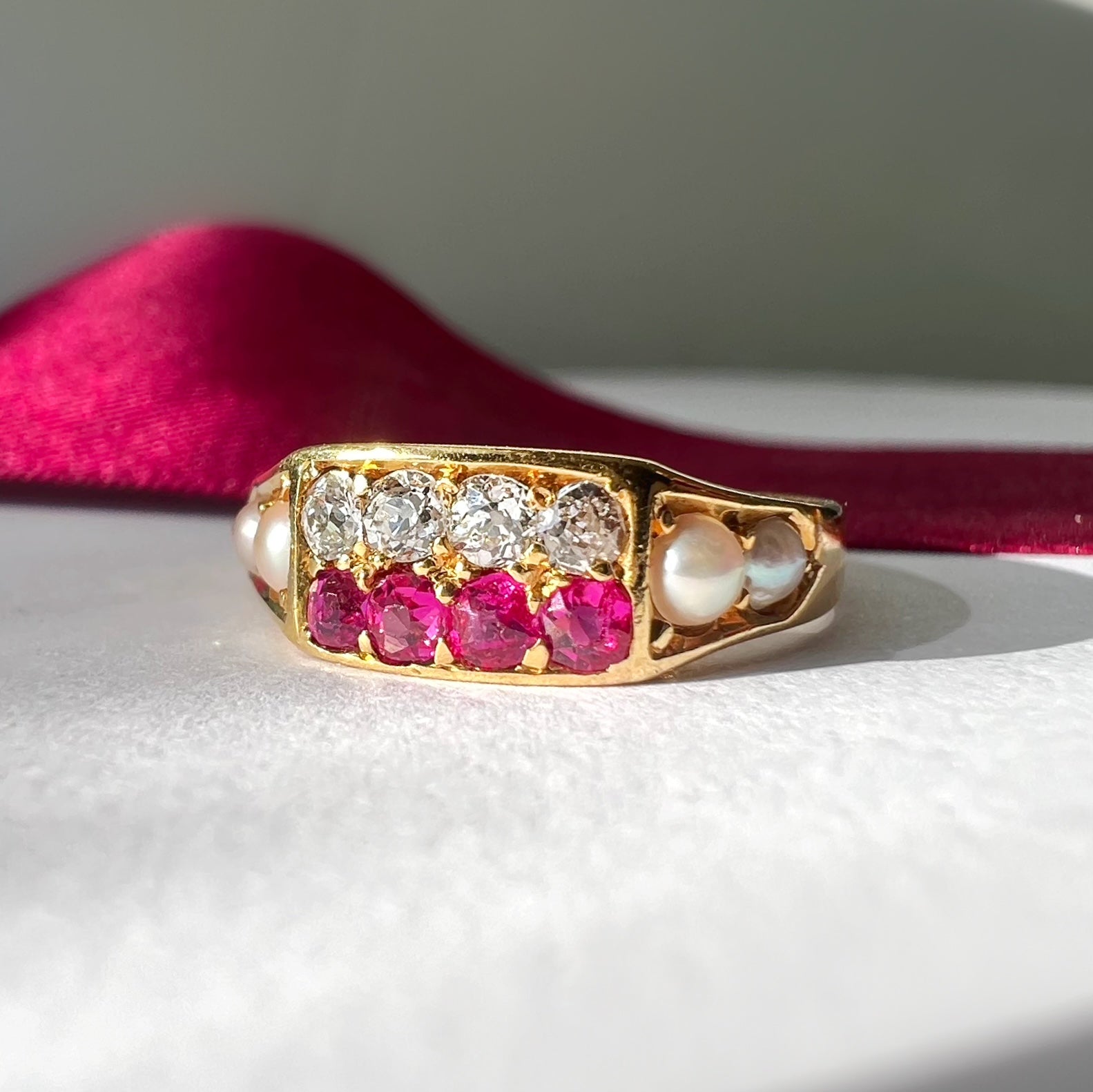 Edwardian Ruby, Diamond and Pearl Ring