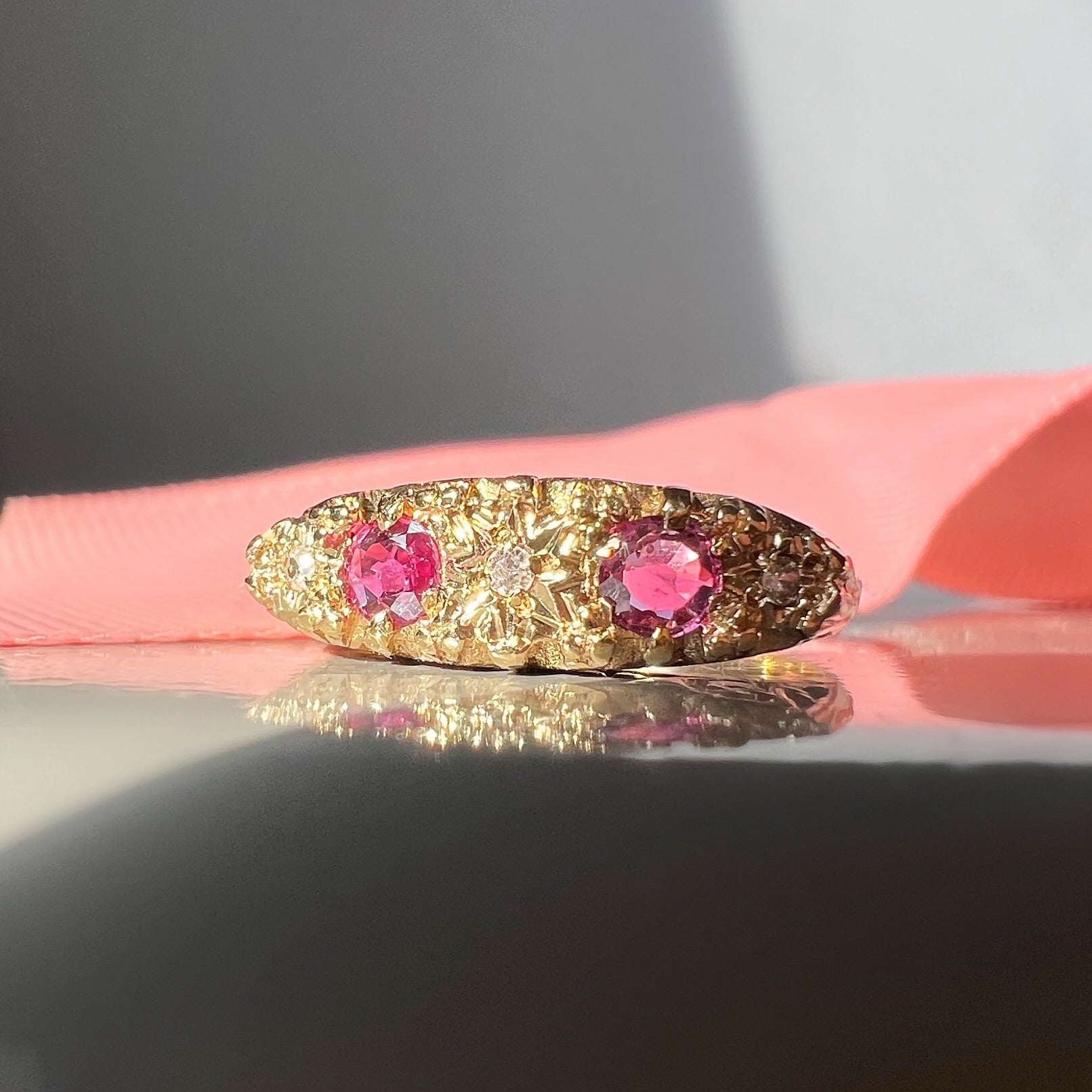 Vintage Ruby an Diamond 9ct Gold Half Hoop Ring