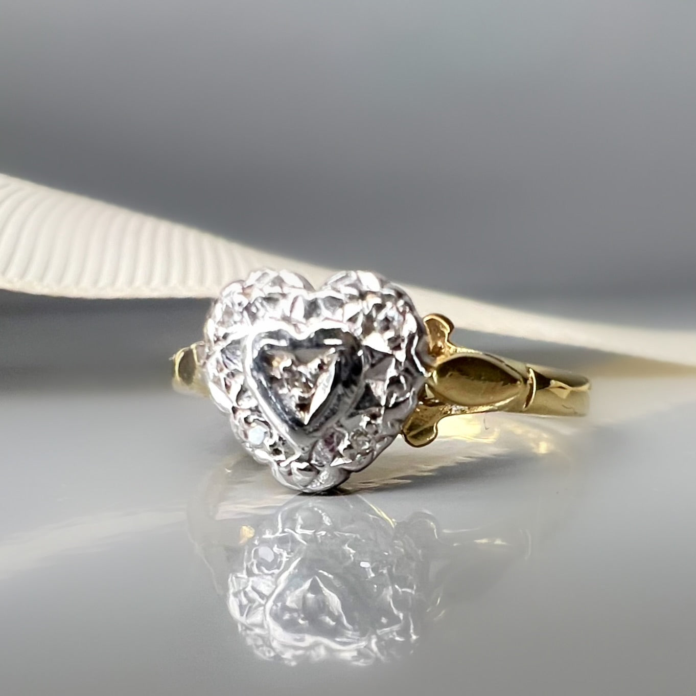 Vintage Heart Shaped Ring with Diamond Details