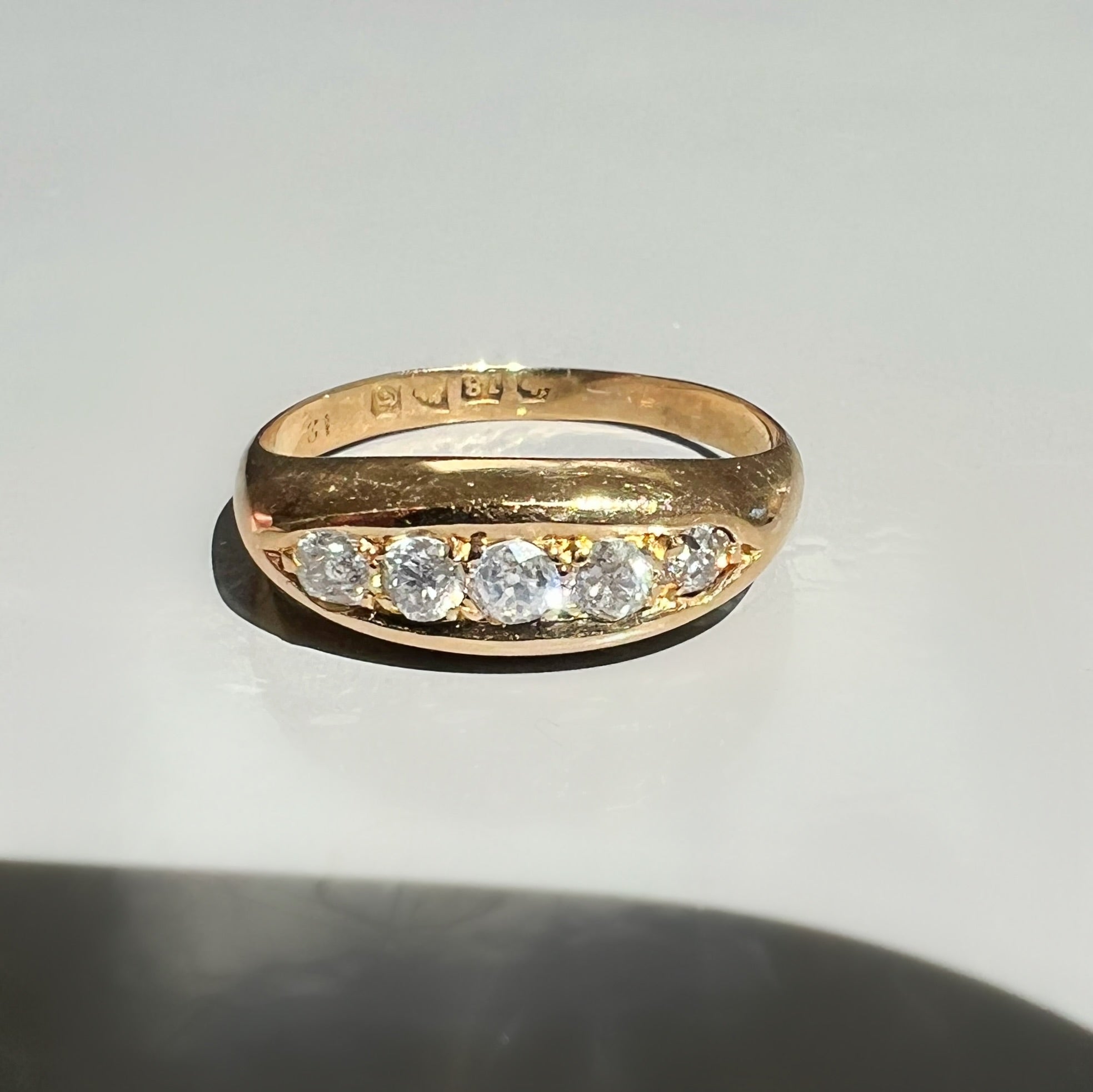 Antique 0.35ct Diamond and 18ct Gold Boat Ring