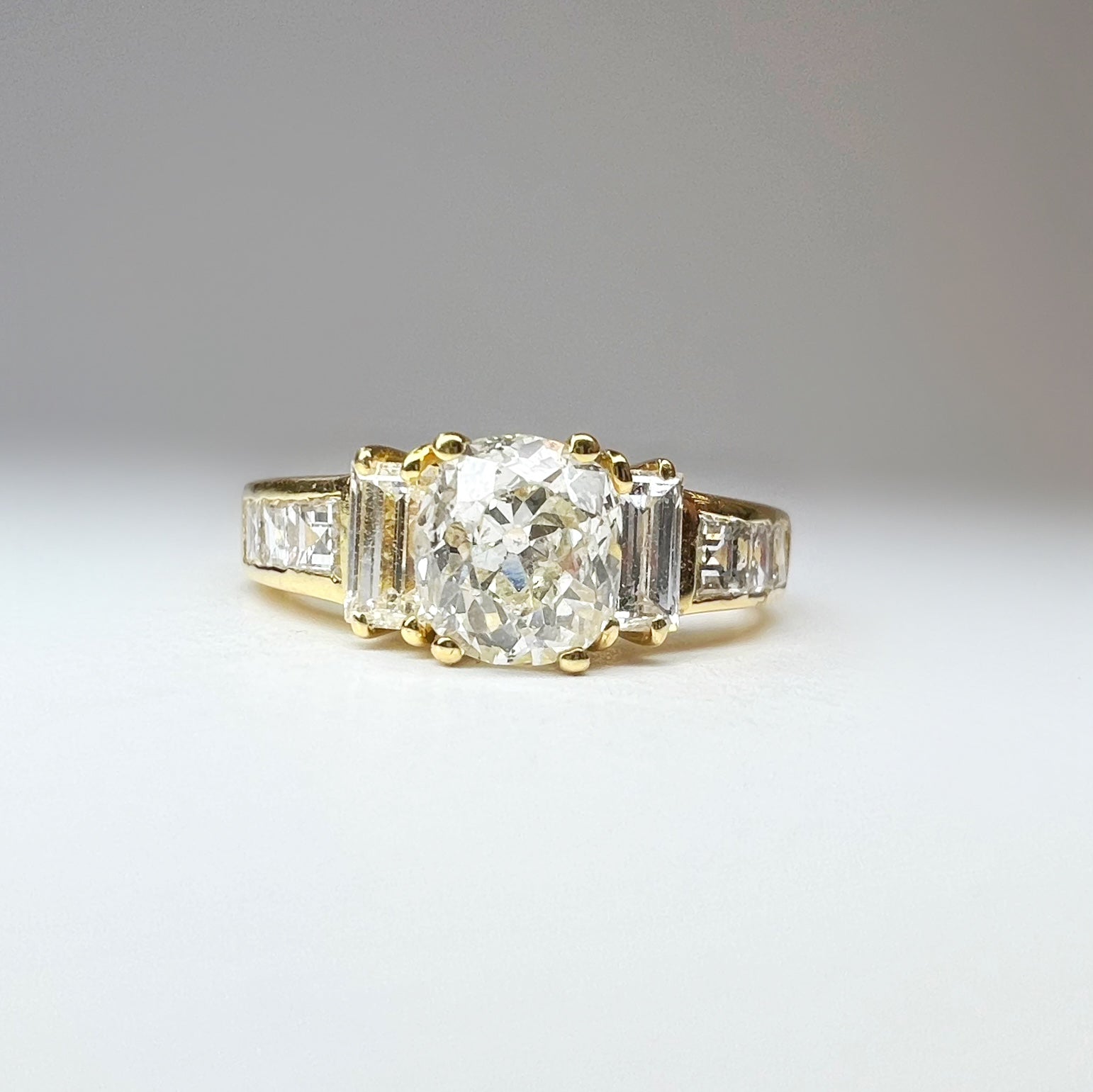 1.92ct Old Cut Diamond Ring with Diamond Baguette Shoulders