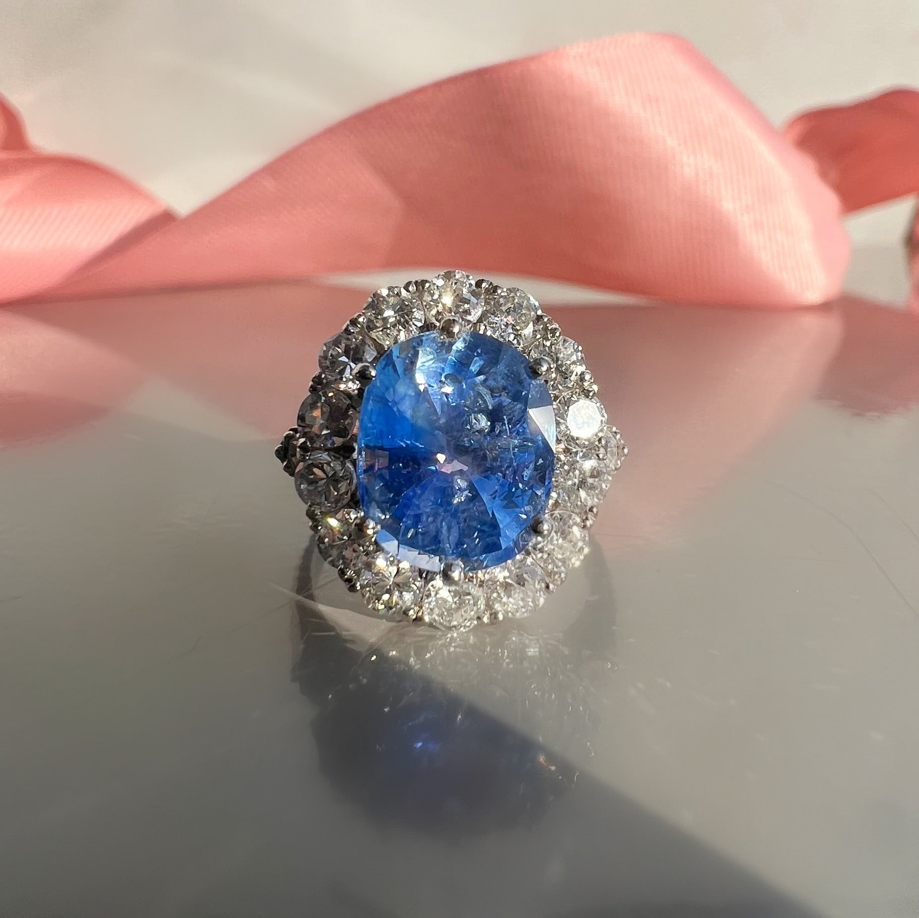4.39ct Ceylon Sapphire and Diamond Cluster Ring
