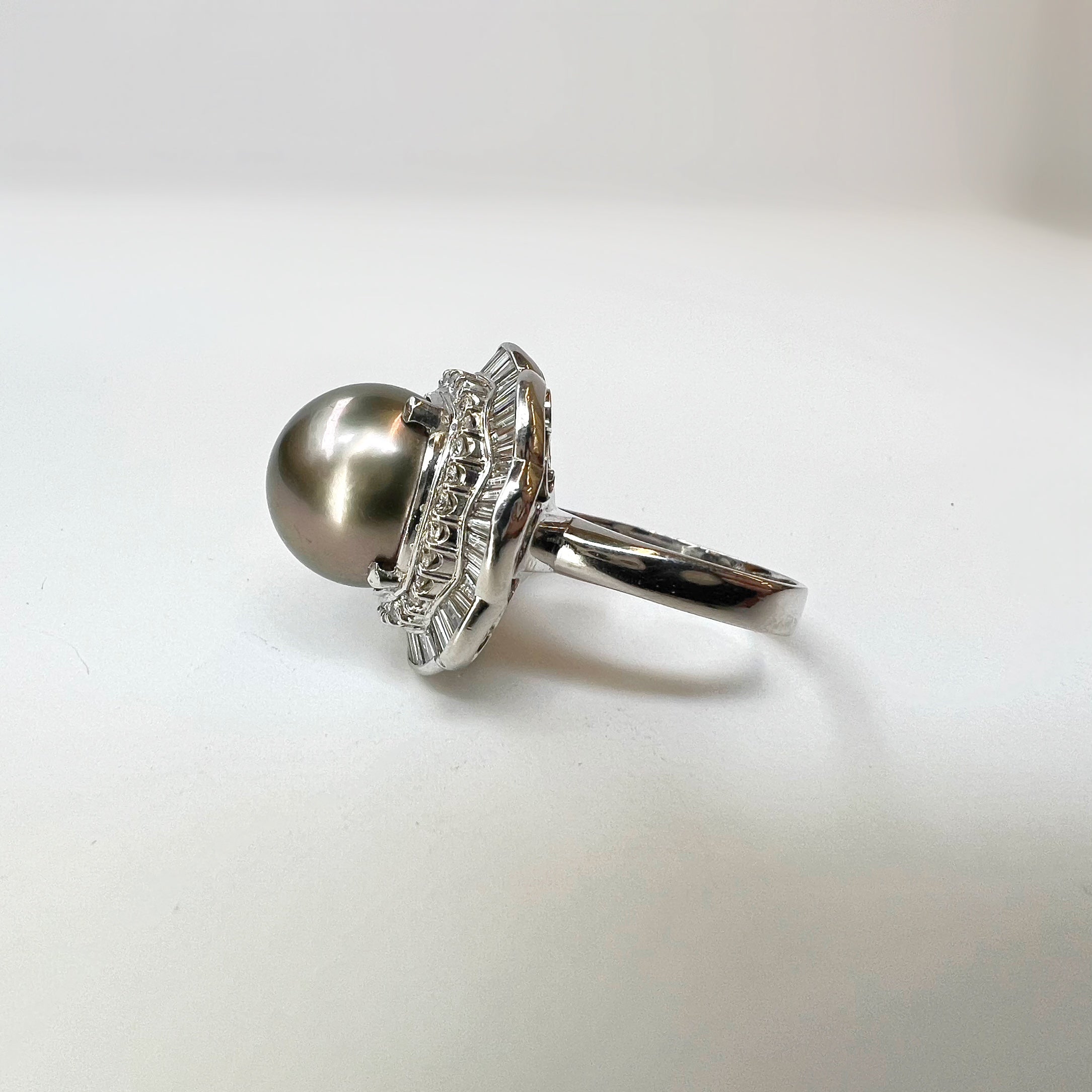 Grey Pearl and Diamond Cocktail Ring