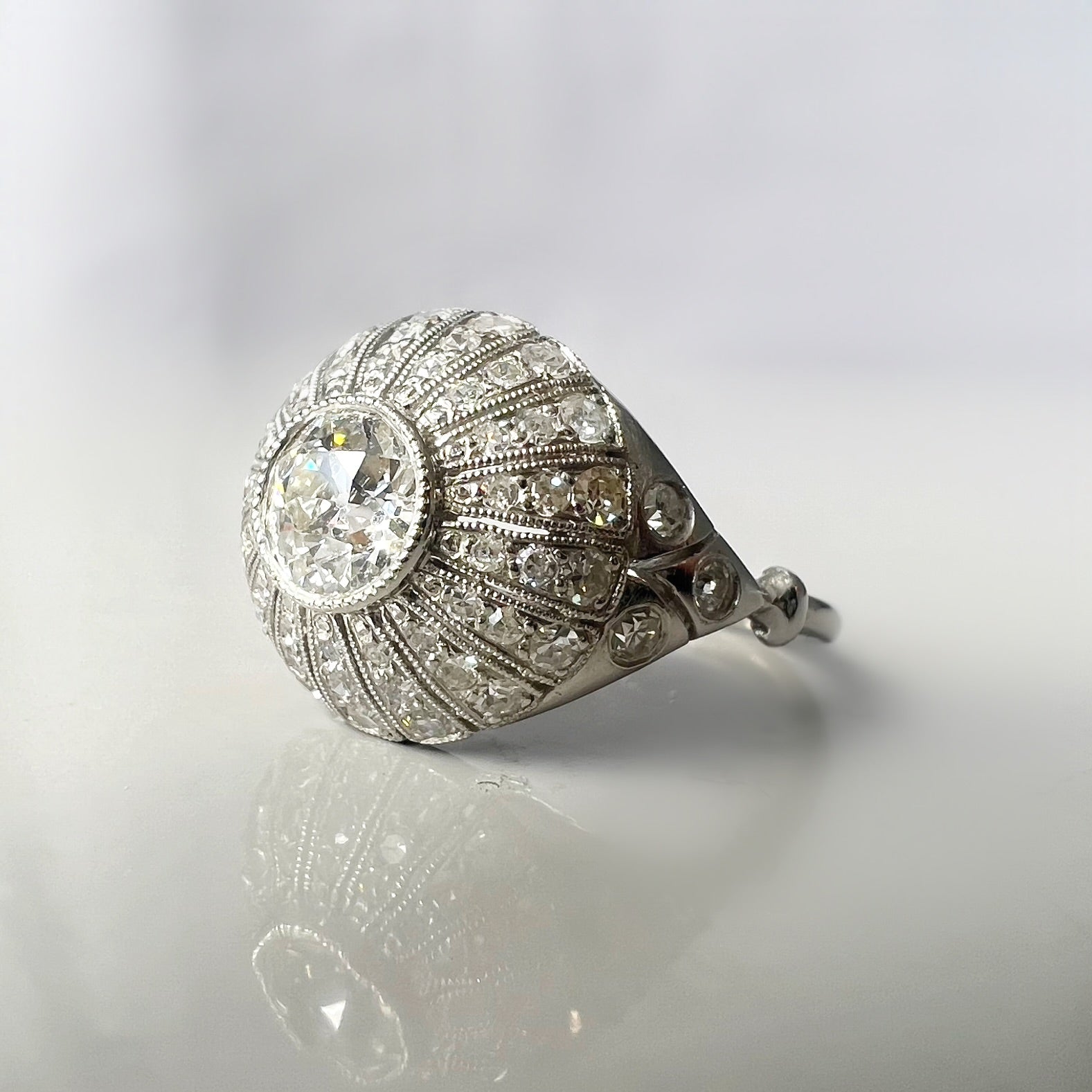1.05ct TCW Old Cut Diamond Bombe Ring