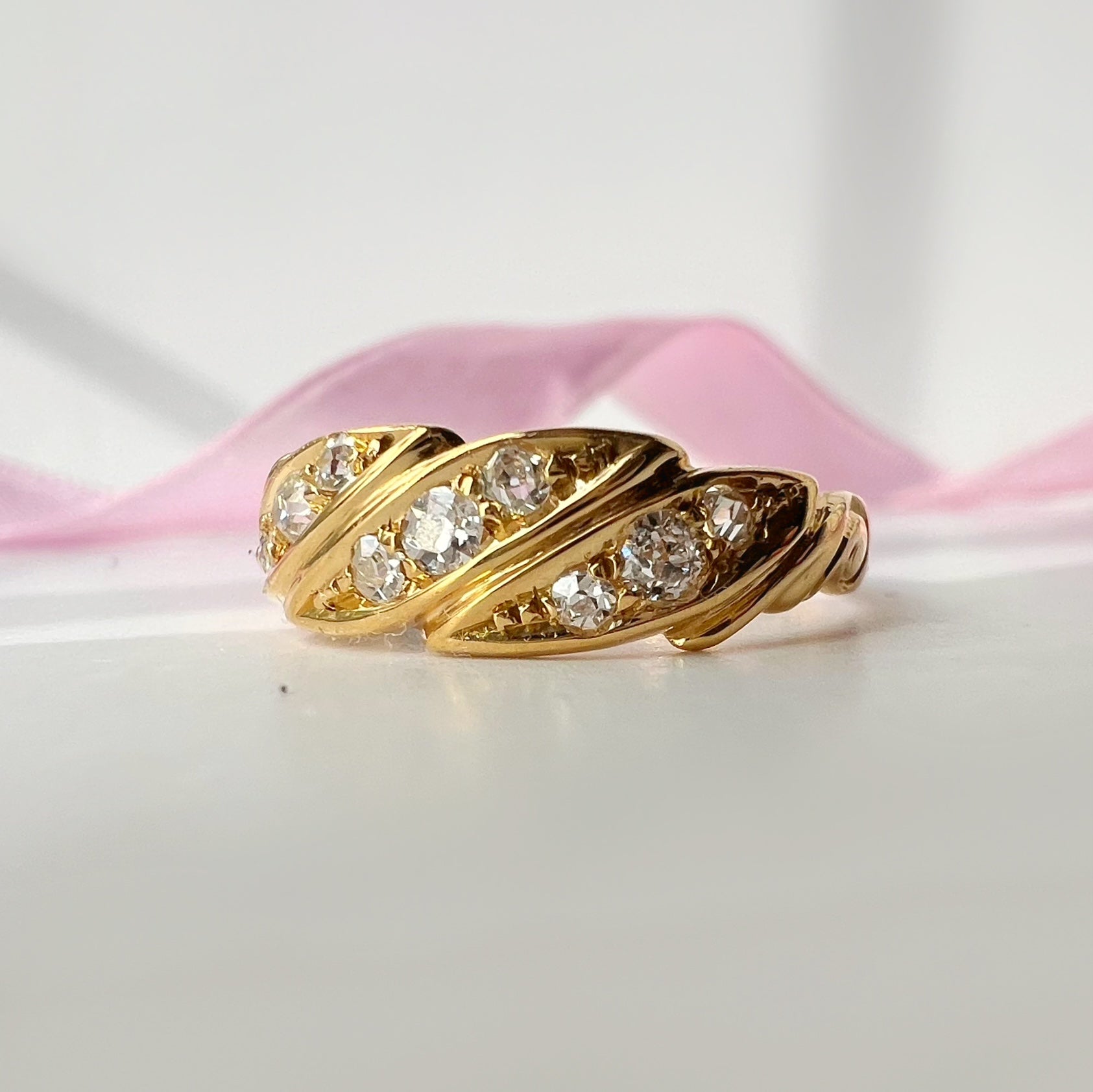 Antique Gold Band Ring with Single Cut Diamonds