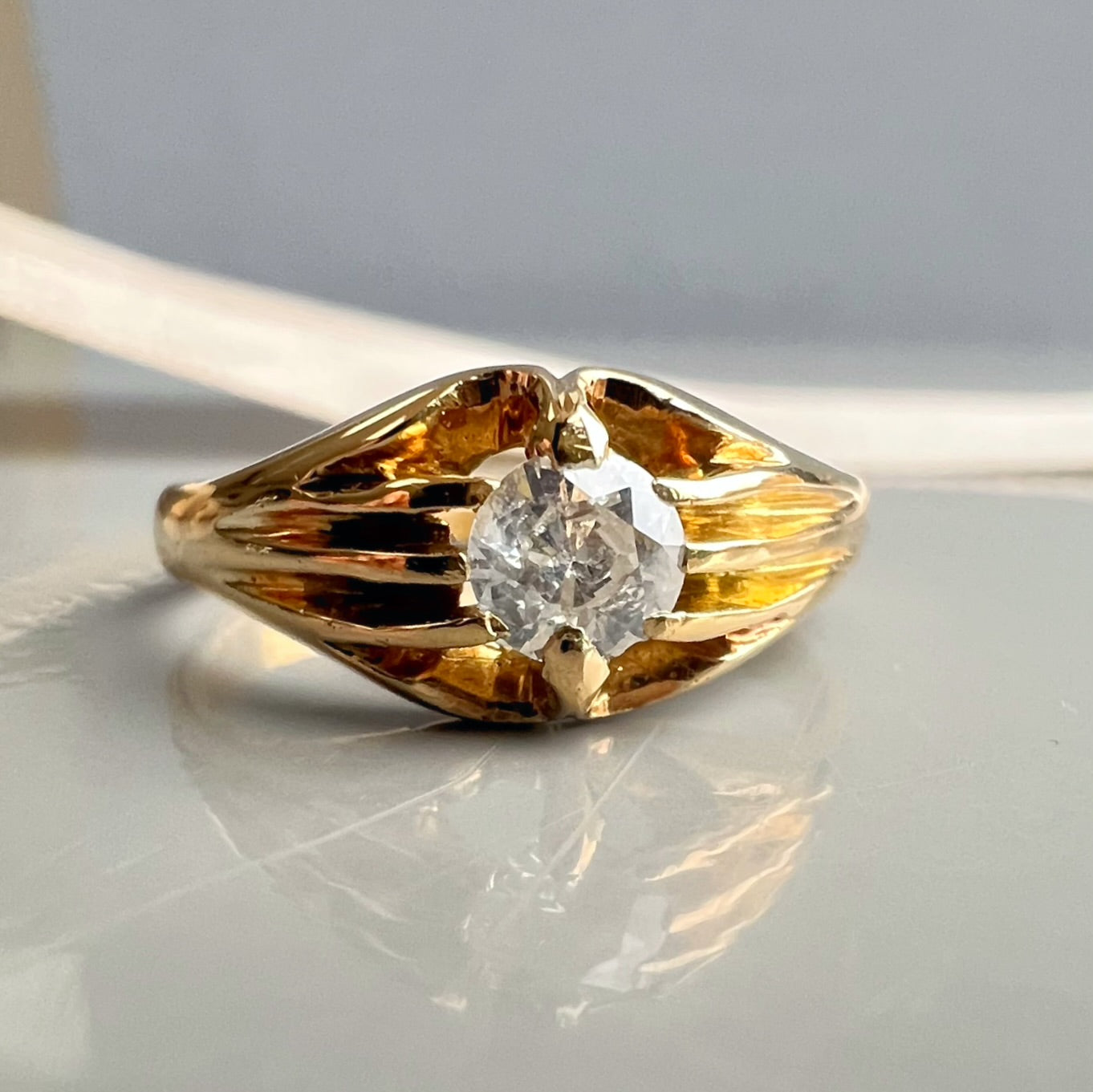 Antique Gold and 0.25ct Old Cut Diamond Solitaire Gypsy Ring
