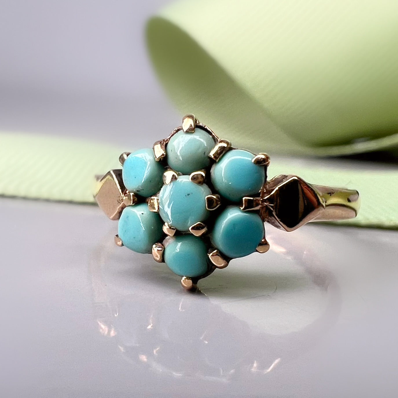 Vintage Turquoise 9ct Gold Cluster Ring