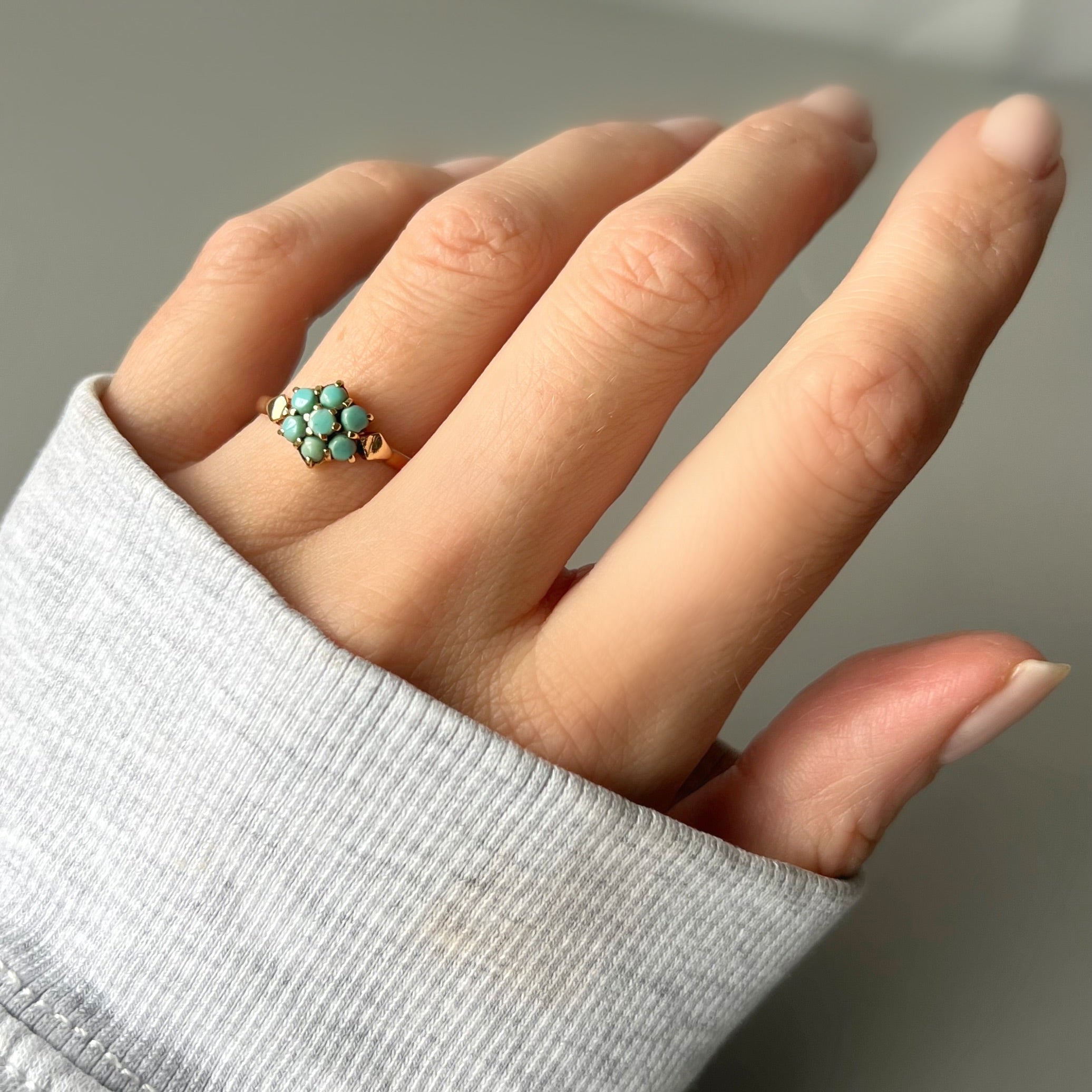Vintage Turquoise 9ct Gold Cluster Ring