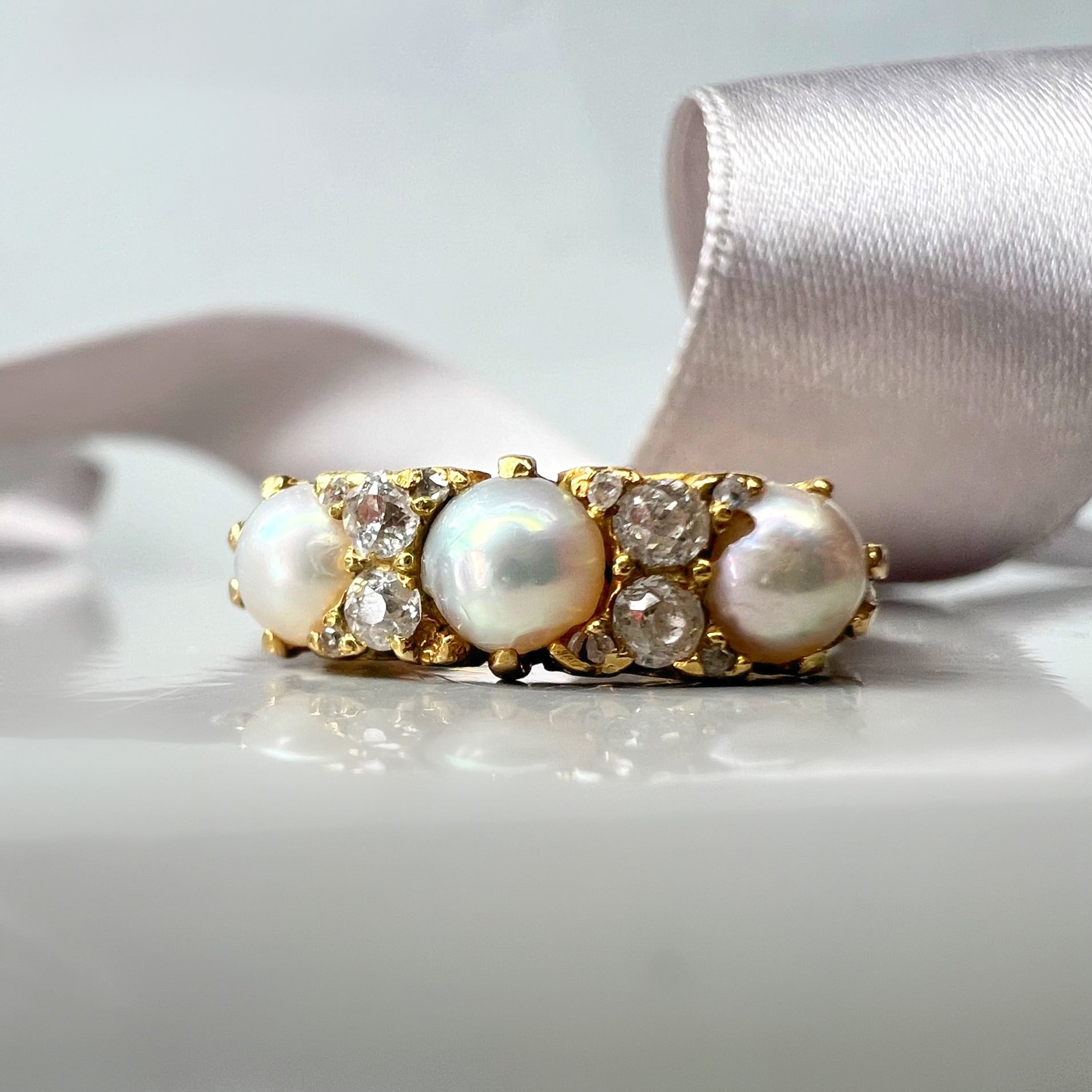 Antique Pearl and Diamond Trilogy Ring